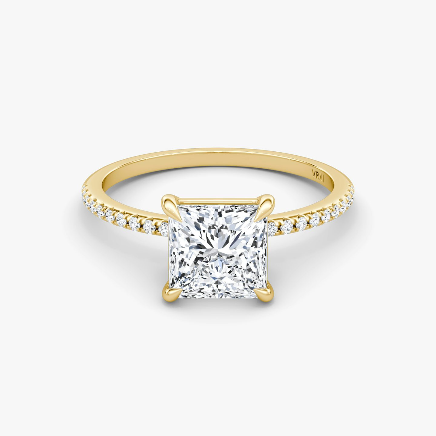 The Petite 4-Prong Solitaire | Princess | 18k | 18k Yellow Gold | Band: Pavé | Diamond orientation: vertical | Carat weight: See full inventory