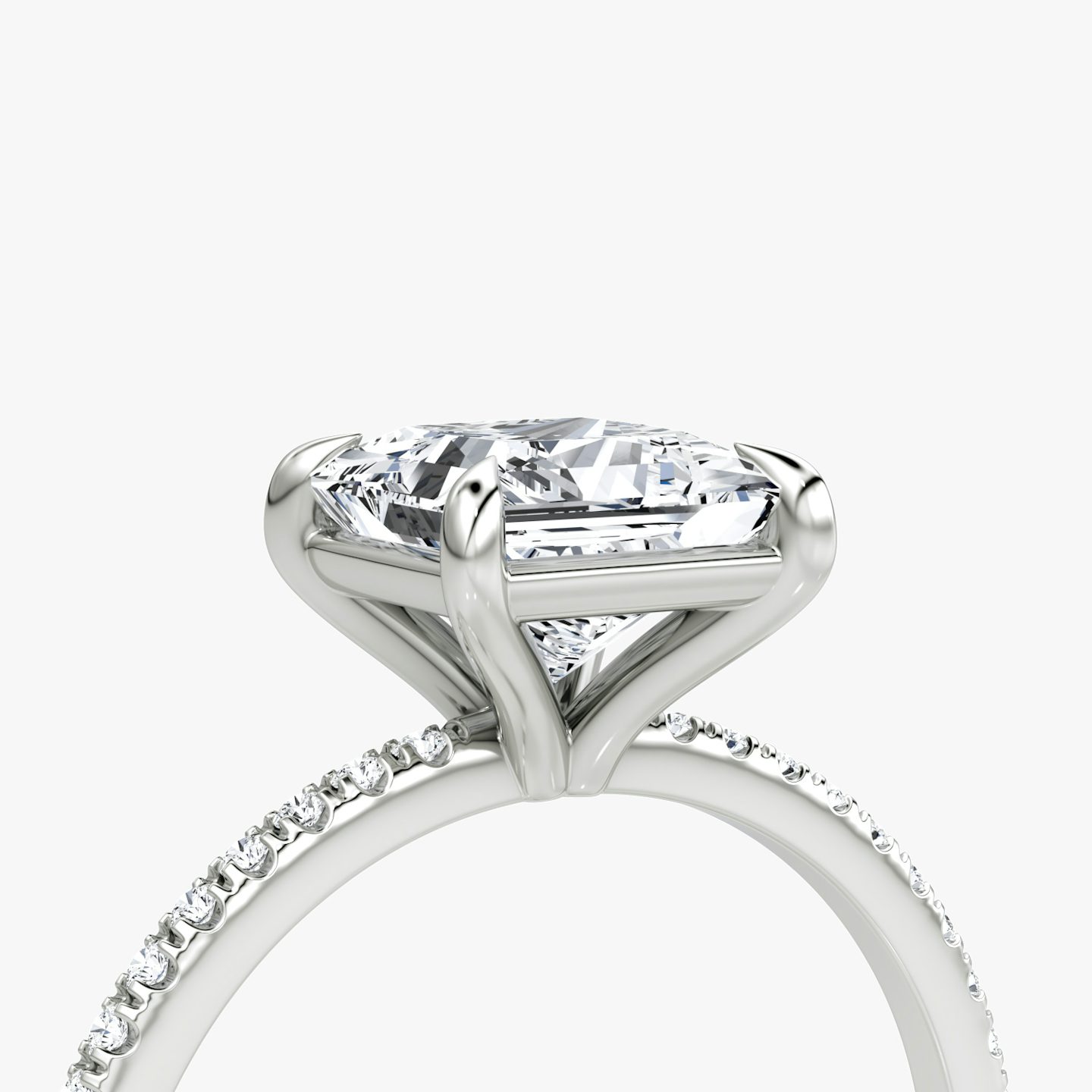 The Petite 4-Prong Solitaire | Princess | Platinum | Band: Pavé | Diamond orientation: vertical | Carat weight: See full inventory
