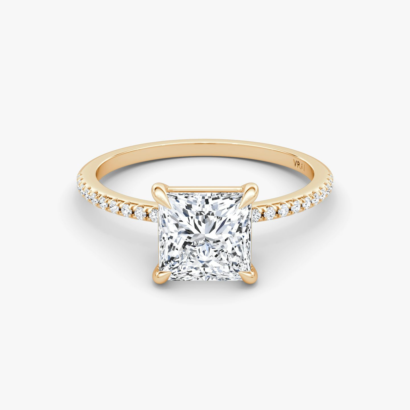 The Petite 4-Prong Solitaire | Princess | 14k | 14k Rose Gold | Band: Pavé | Diamond orientation: vertical | Carat weight: See full inventory