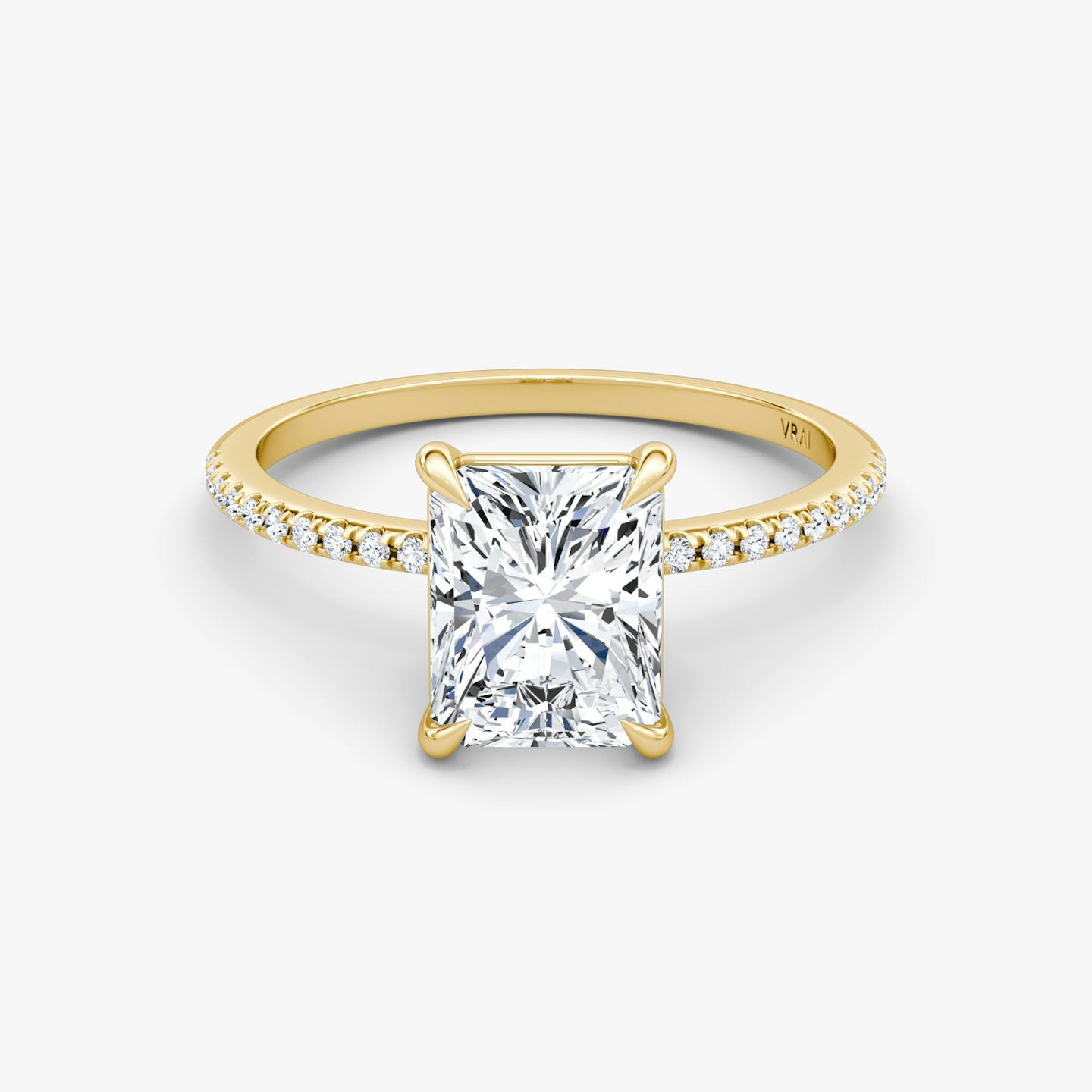 The Petite 4-Prong Solitaire | Radiant | 18k | 18k Yellow Gold | Band: Pavé | Diamond orientation: vertical | Carat weight: See full inventory