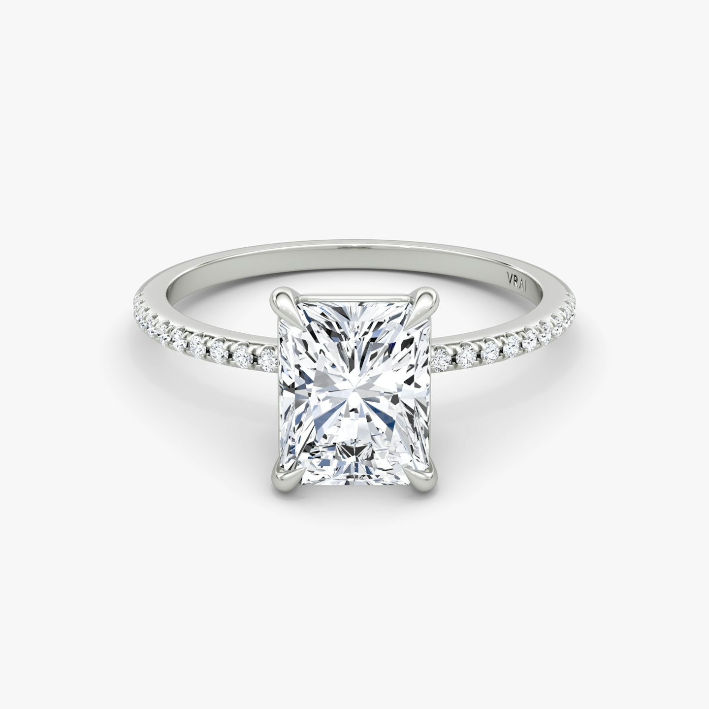 The Petite 4-Prong Solitaire | radiant | 18k | white-gold | bandAccent: pave | diamondOrientation: vertical | caratWeight: other