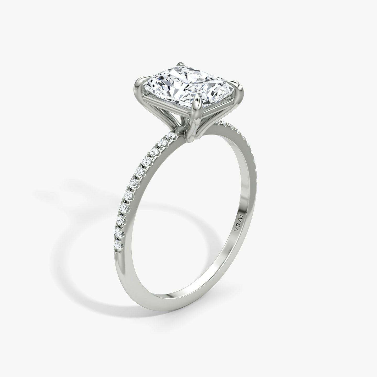 The Petite 4-Prong Solitaire | Radiant | Platinum | Band: Pavé | Diamond orientation: vertical | Carat weight: See full inventory