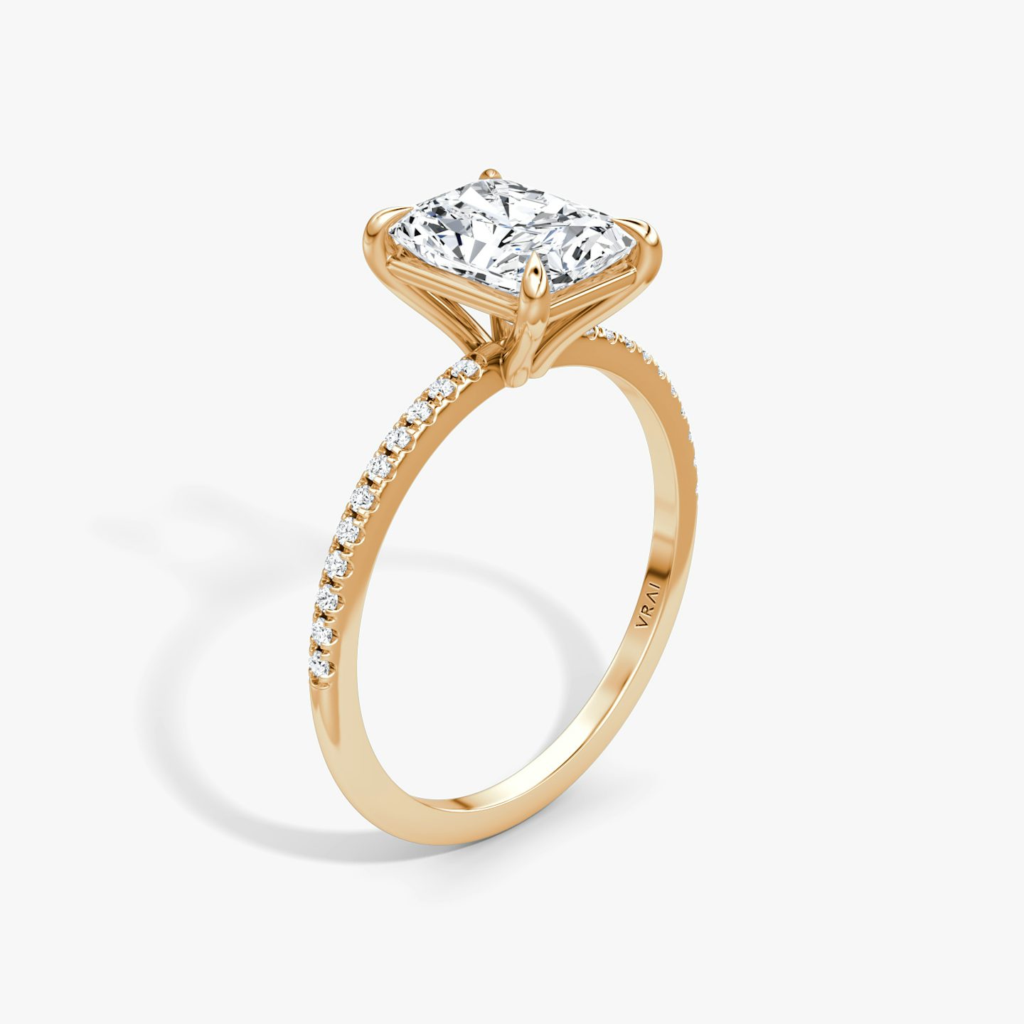 The Petite 4-Prong Solitaire | Radiant | 14k | 14k Rose Gold | Band: Pavé | Diamond orientation: vertical | Carat weight: See full inventory