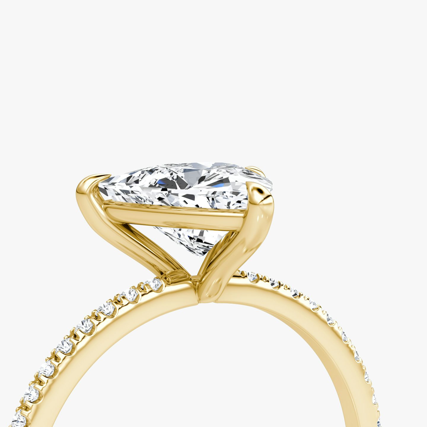 The Petite 4-Prong Solitaire | Trillion | 18k | 18k Yellow Gold | Band: Pavé | Diamond orientation: vertical | Carat weight: See full inventory