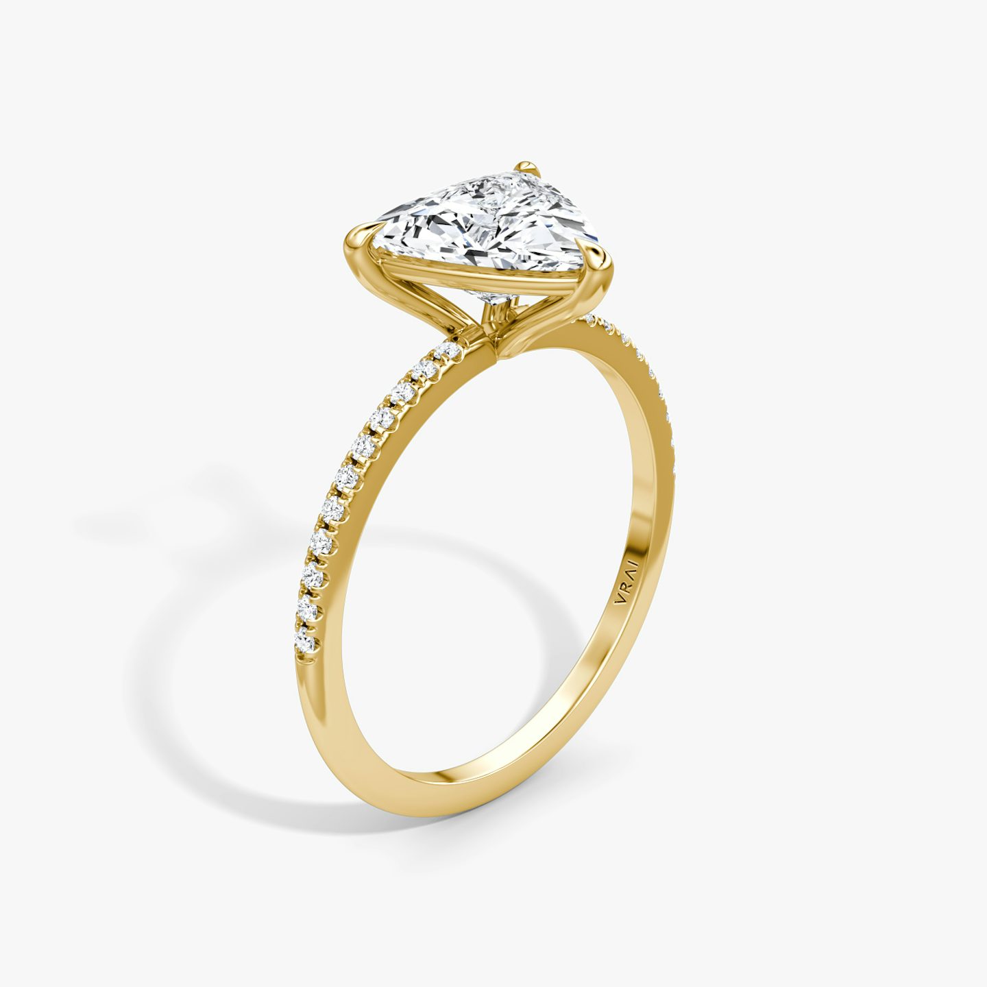 The Petite 4-Prong Solitaire | Trillion | 18k | 18k Yellow Gold | Band: Pavé | Diamond orientation: vertical | Carat weight: See full inventory