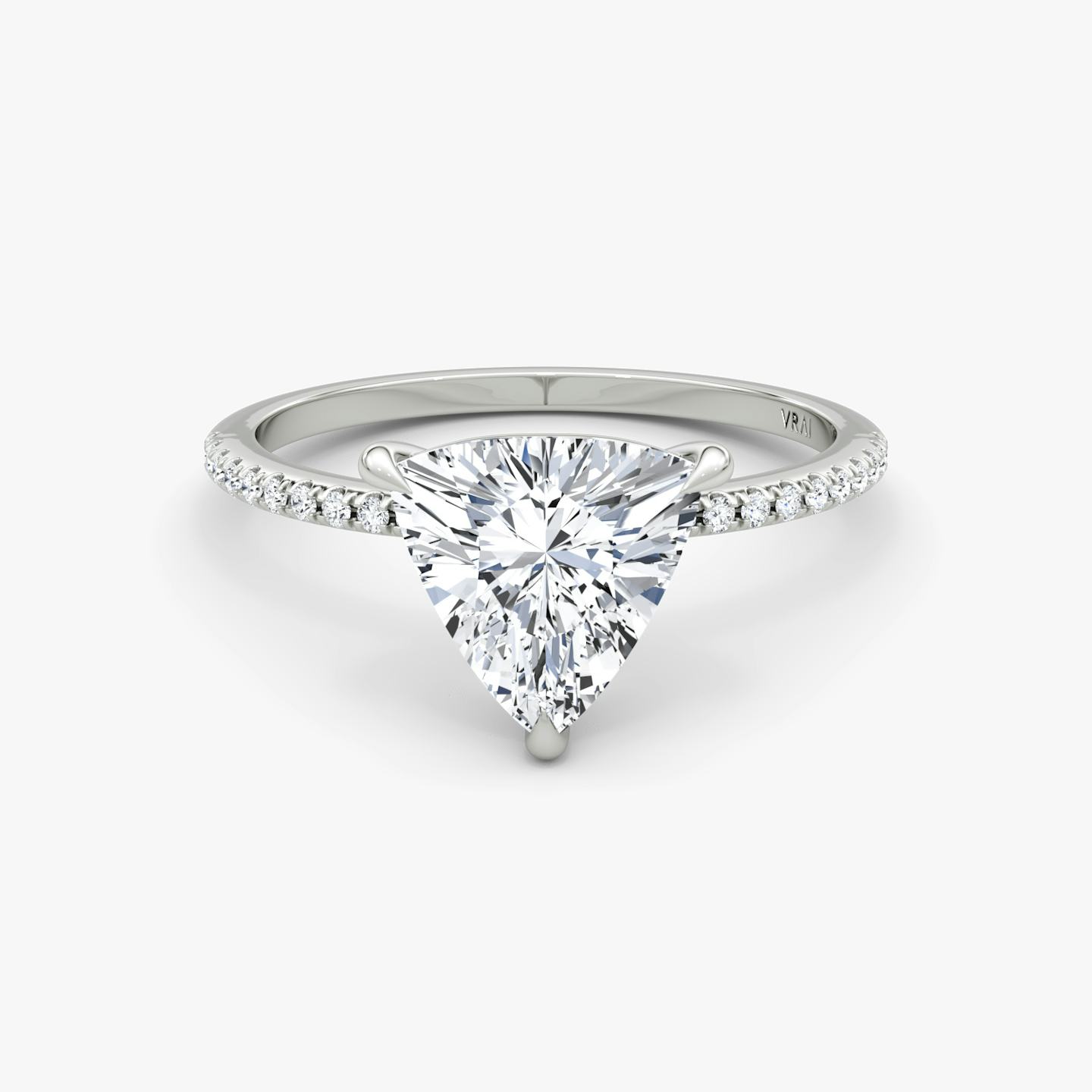 The Petite 4-Prong Solitaire | Trillion | Platinum | Band: Pavé | Diamond orientation: vertical | Carat weight: See full inventory