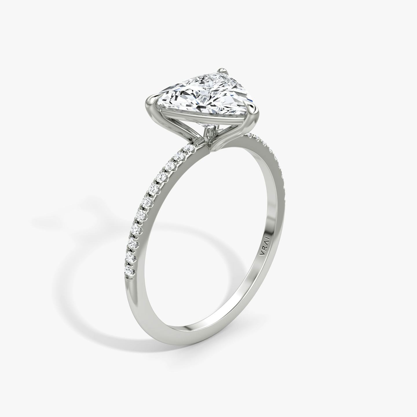 The Petite 4-Prong Solitaire | Trillion | 18k | 18k White Gold | Band: Pavé | Diamond orientation: vertical | Carat weight: See full inventory