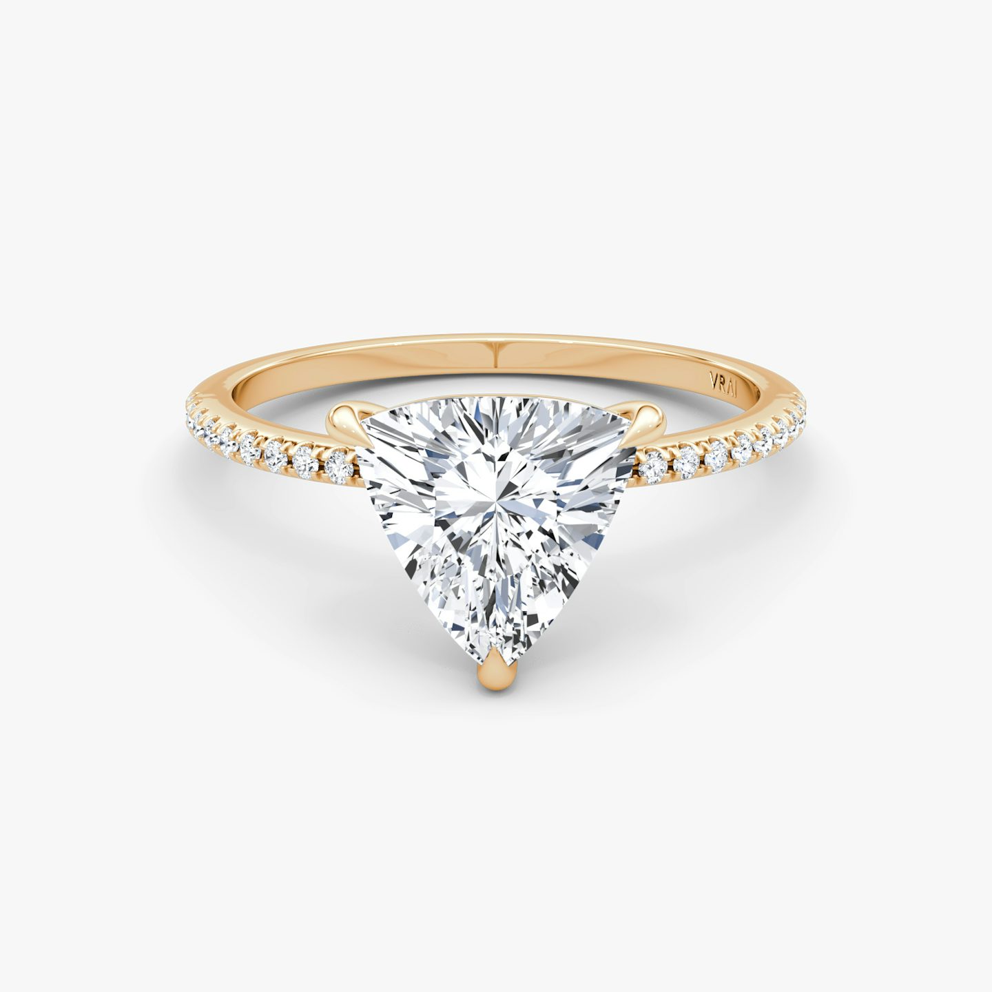 The Petite 4-Prong Solitaire | Trillion | 14k | 14k Rose Gold | Band: Pavé | Diamond orientation: vertical | Carat weight: See full inventory