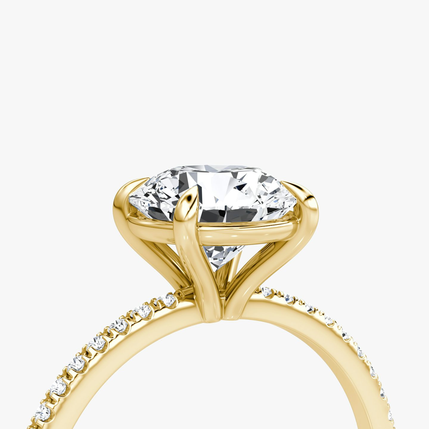 The Petite 4-Prong Solitaire | Round Brilliant | 18k | 18k Yellow Gold | Band: Pavé | Carat weight: 1½ | Diamond orientation: vertical