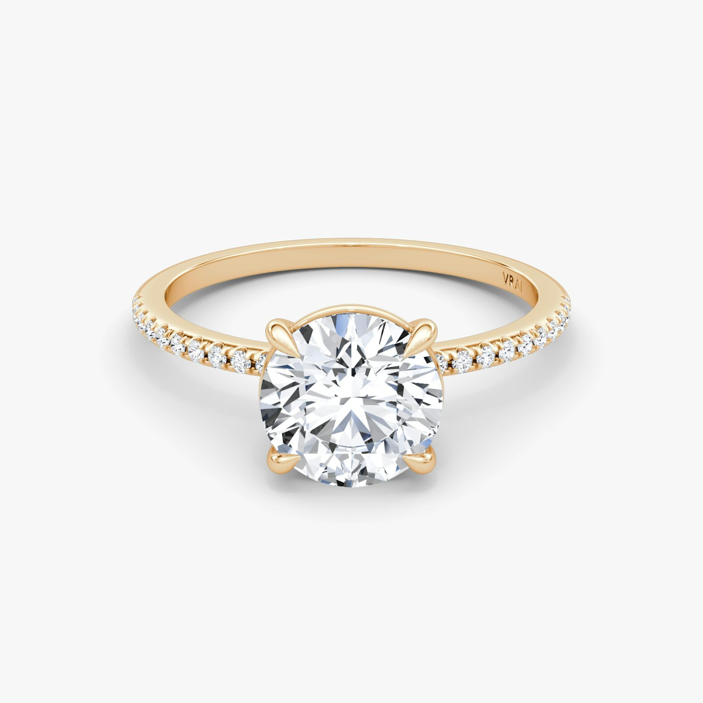 The Petite 4-Prong Solitaire | Round Brilliant | 14k | 14k Rose Gold | Band: Pavé | Carat weight: See full inventory | Diamond orientation: vertical