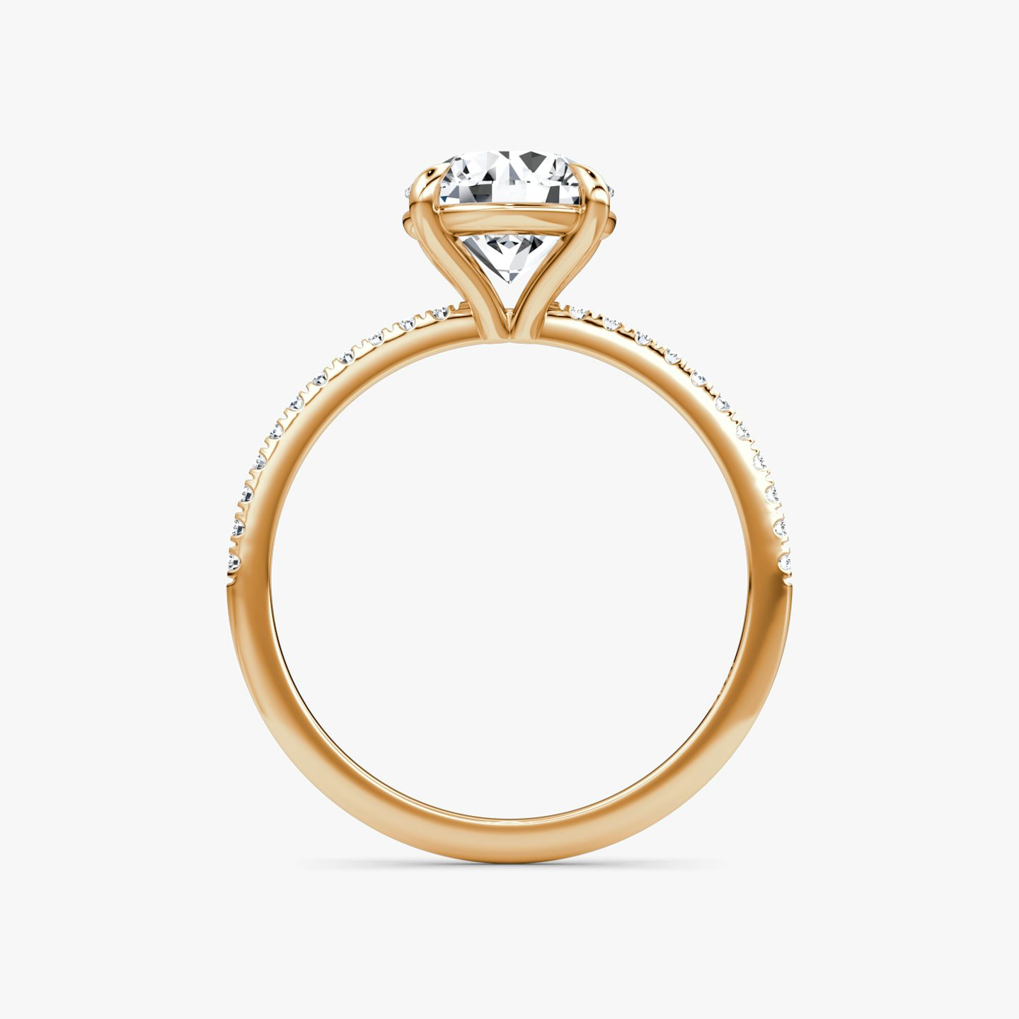 The Petite 4-Prong Solitaire | Round Brilliant | 14k | 14k Rose Gold | Band: Pavé | Carat weight: See full inventory | Diamond orientation: vertical
