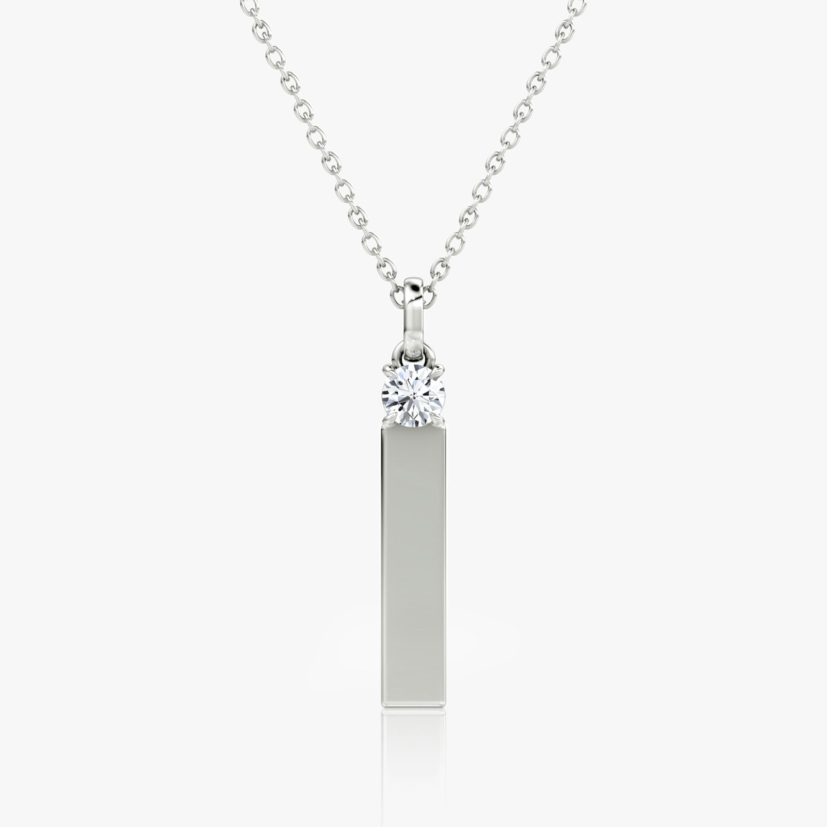 Solitaire Bar Pendant | Round Brilliant | Sterling Silver | Chain length: 16-18