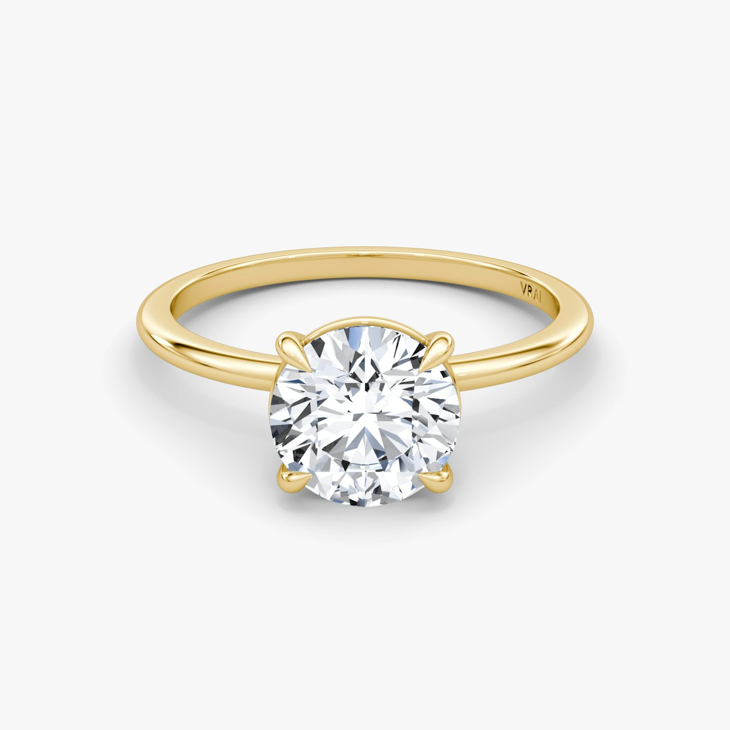 The Petite 4-Prong Solitaire | Round Brilliant | 18k | 18k Yellow Gold | Band: Plain | Carat weight: 2 | Diamond orientation: vertical