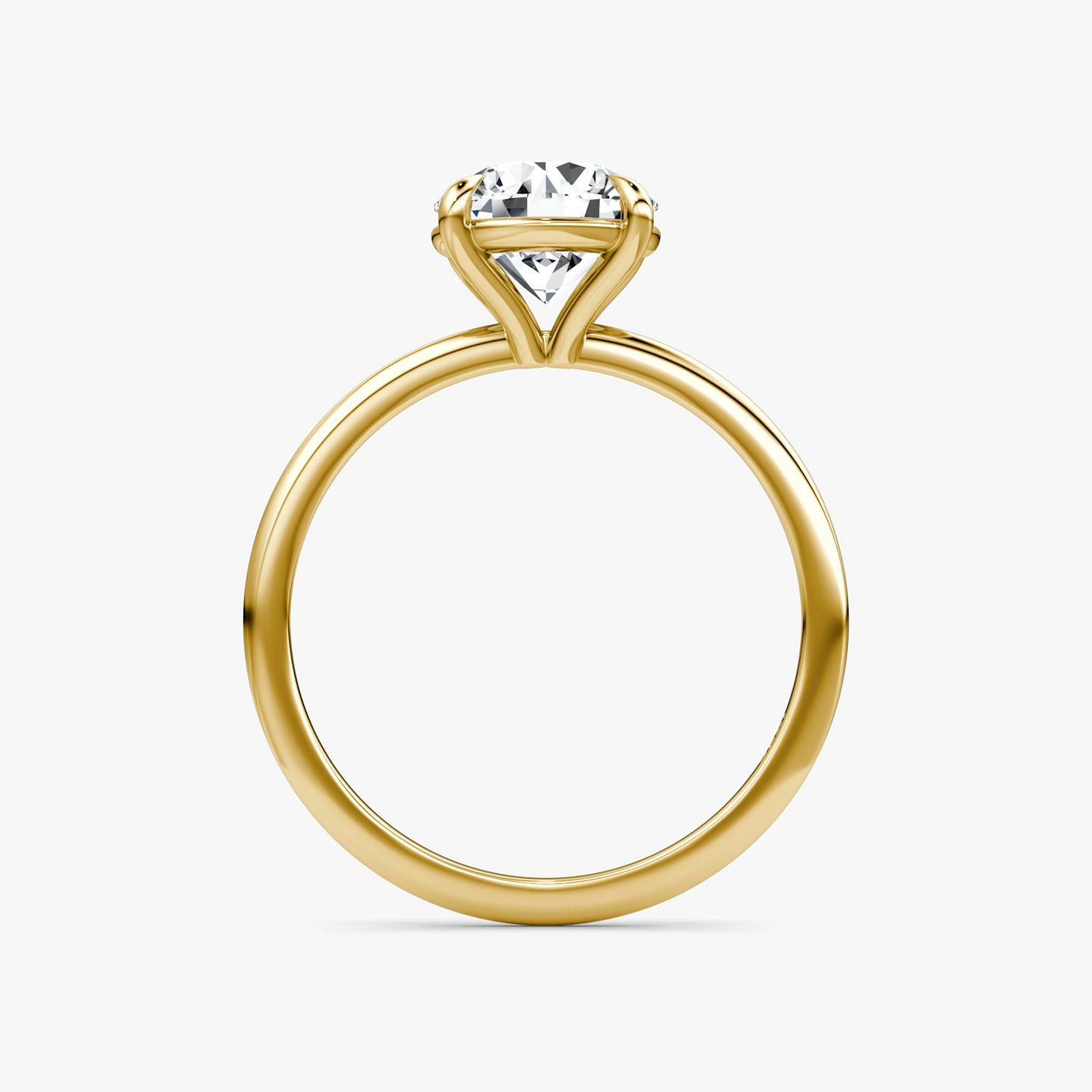 The Petite 4-Prong Solitaire | Round Brilliant | 18k | 18k Yellow Gold | Band: Plain | Carat weight: 2 | Diamond orientation: vertical