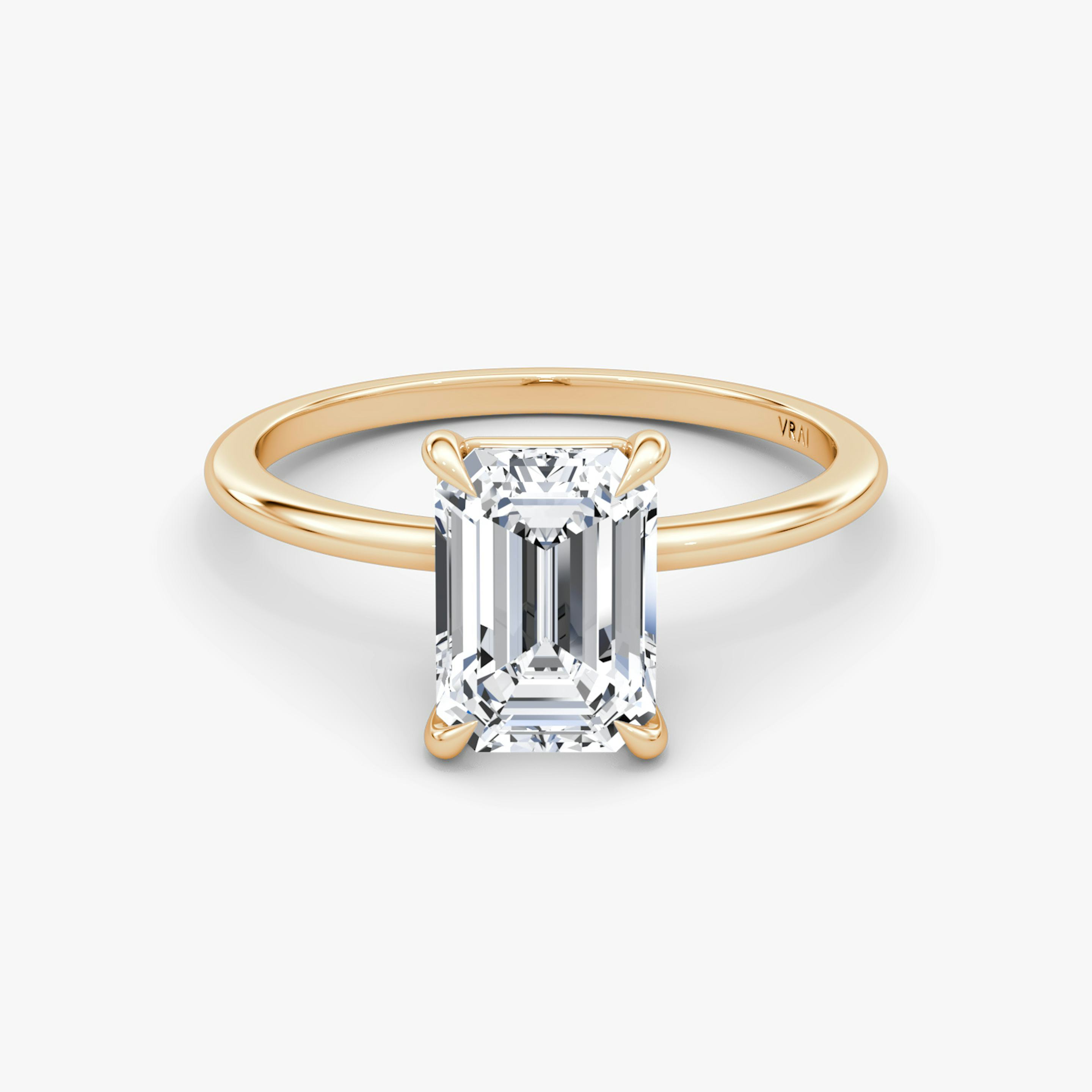 The Petite 4-Prong Solitaire | Emerald | 14k | 14k Rose Gold | Band: Plain | Diamond orientation: vertical | Carat weight: See full inventory