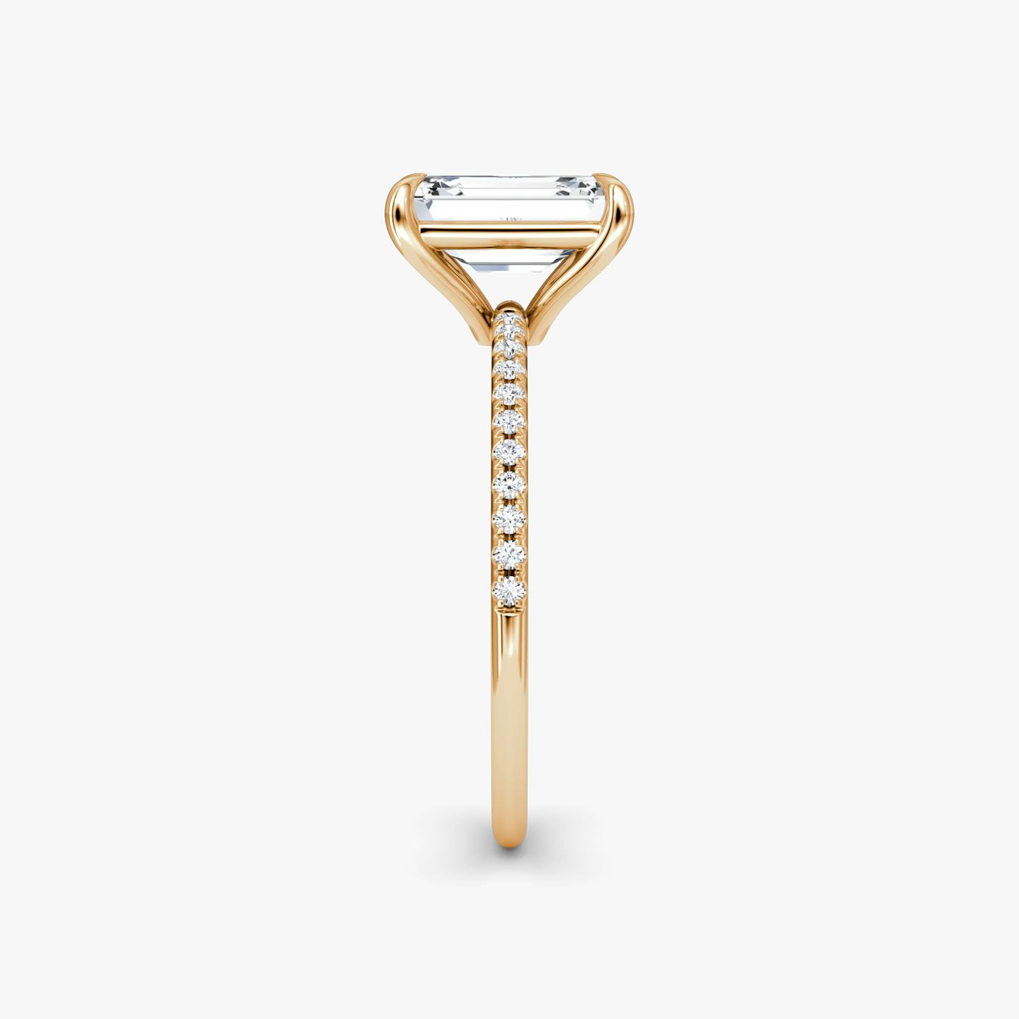 The Petite 4-Prong Solitaire | Emerald | 14k | 14k Rose Gold | Band: Pavé | Diamond orientation: vertical | Carat weight: See full inventory