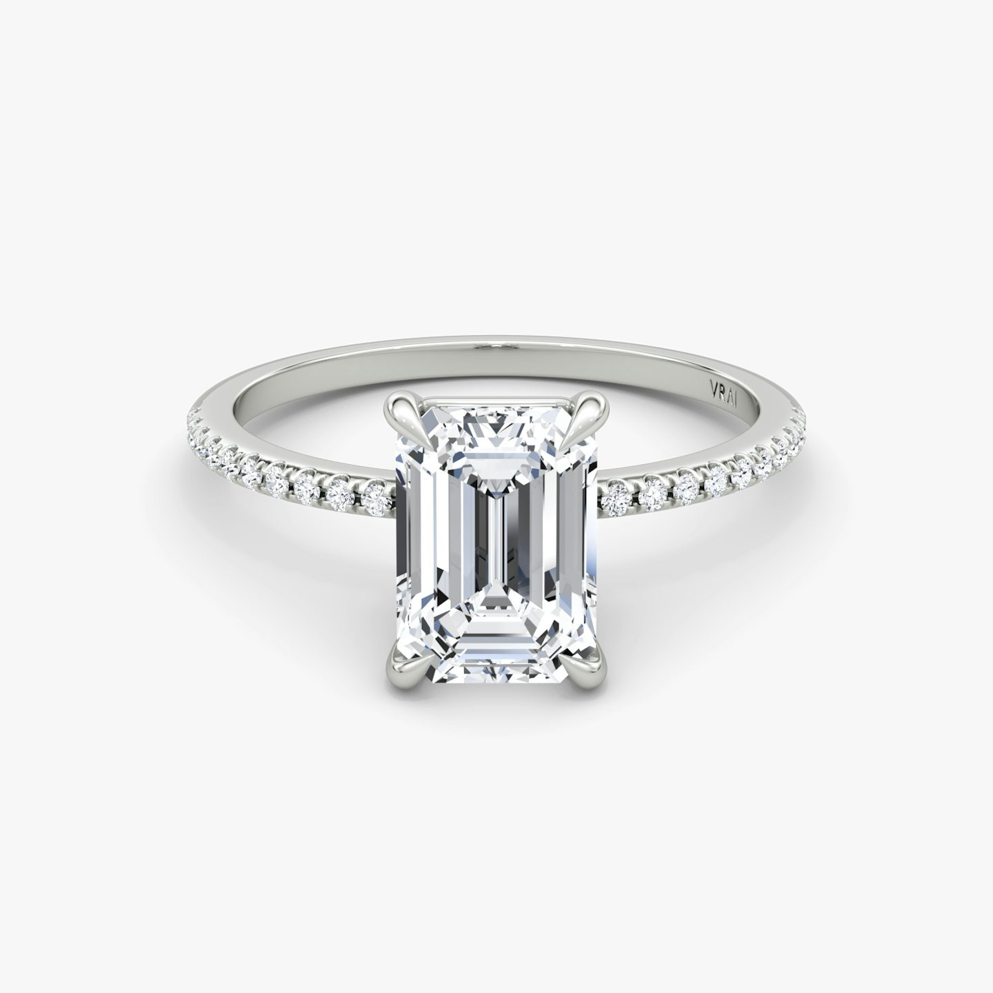 The Petite 4-Prong Solitaire | Emerald | Platinum | Band: Pavé | Diamond orientation: vertical | Carat weight: See full inventory
