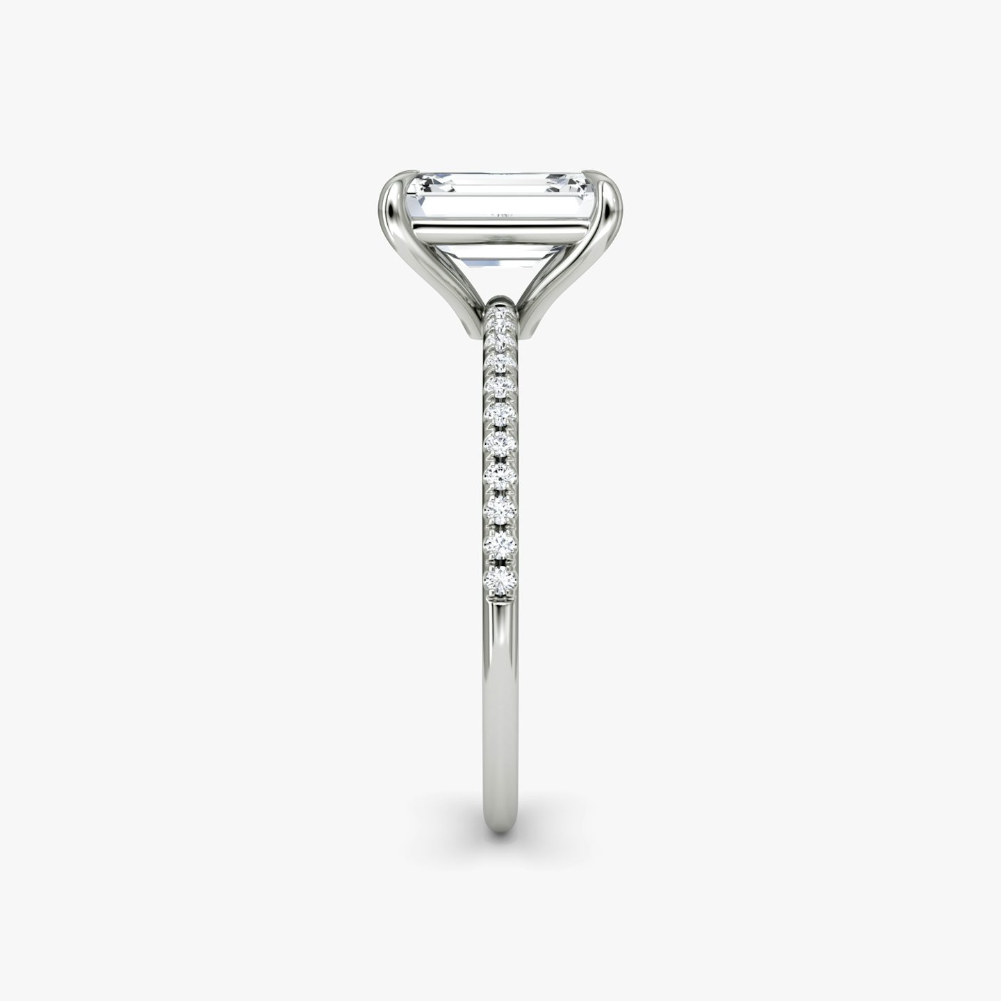 The Petite 4-Prong Solitaire | Emerald | 18k | 18k White Gold | Band: Pavé | Diamond orientation: vertical | Carat weight: See full inventory