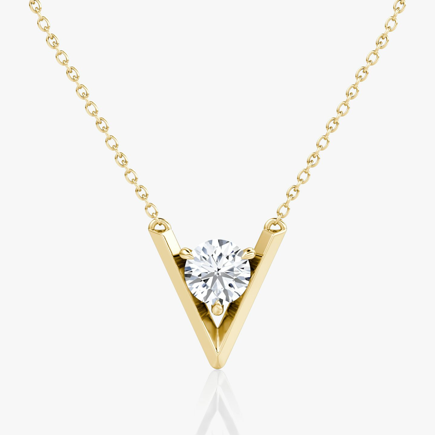 VRAI V Solitaire Necklace | Round Brilliant | 14k | 18k Yellow Gold | Carat weight: 1