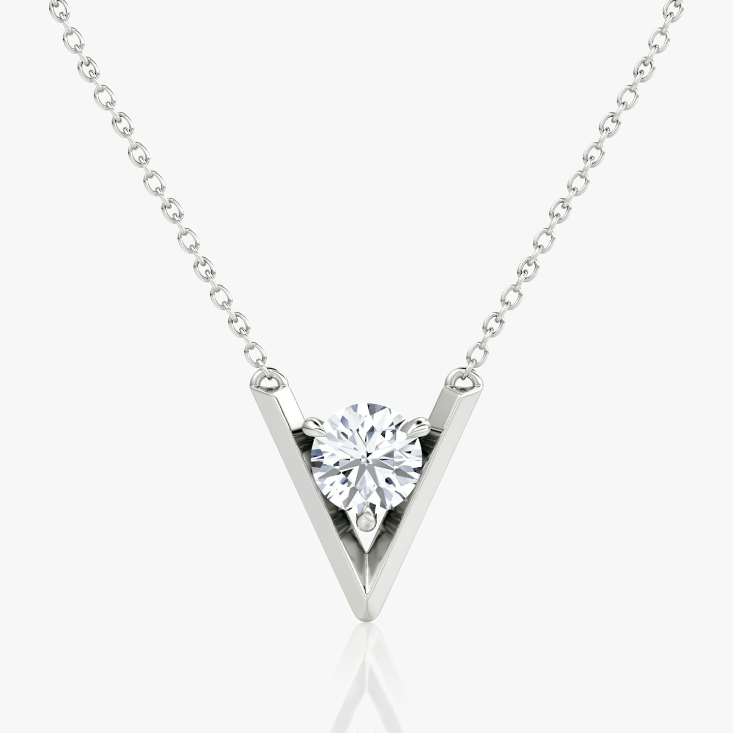 VRAI V Solitaire Necklace | Round Brilliant | 14k | 18k White Gold | Carat weight: 1