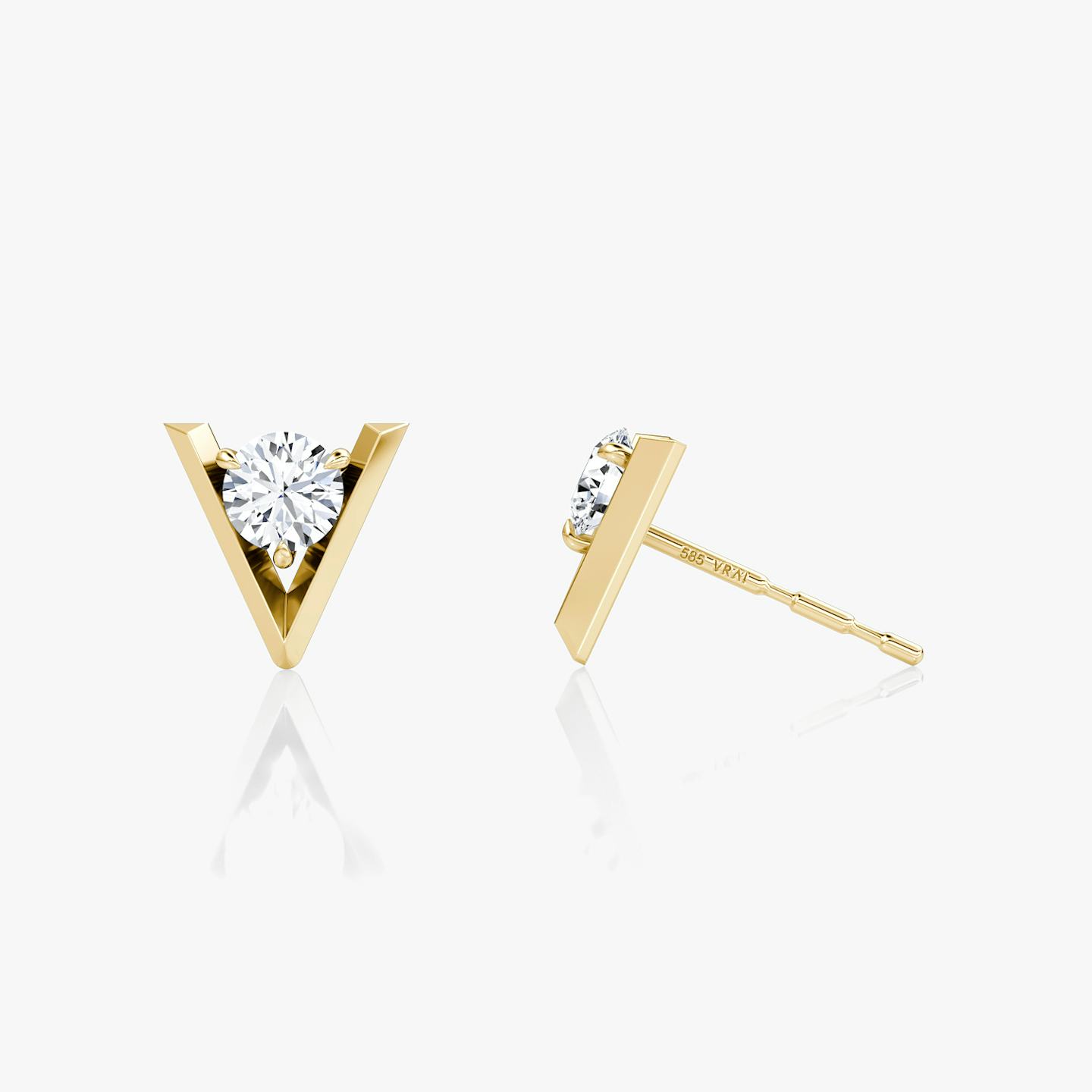 VRAI V Solitaire Studs | Round Brilliant | 14k | 18k Yellow Gold | Carat weight: 1/10