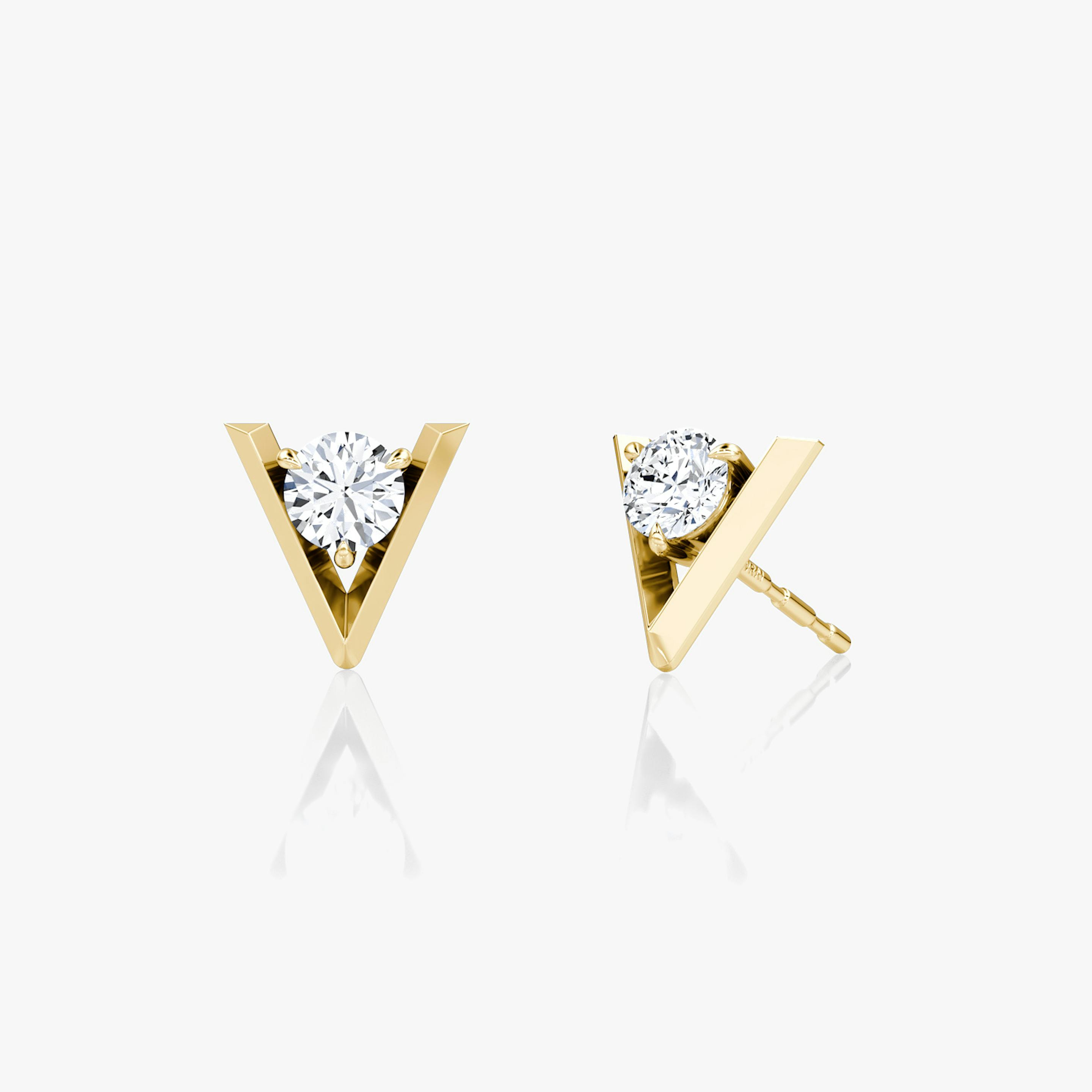VRAI V Solitaire Studs | Round Brilliant | 14k | 18k Yellow Gold | Carat weight: 1/10