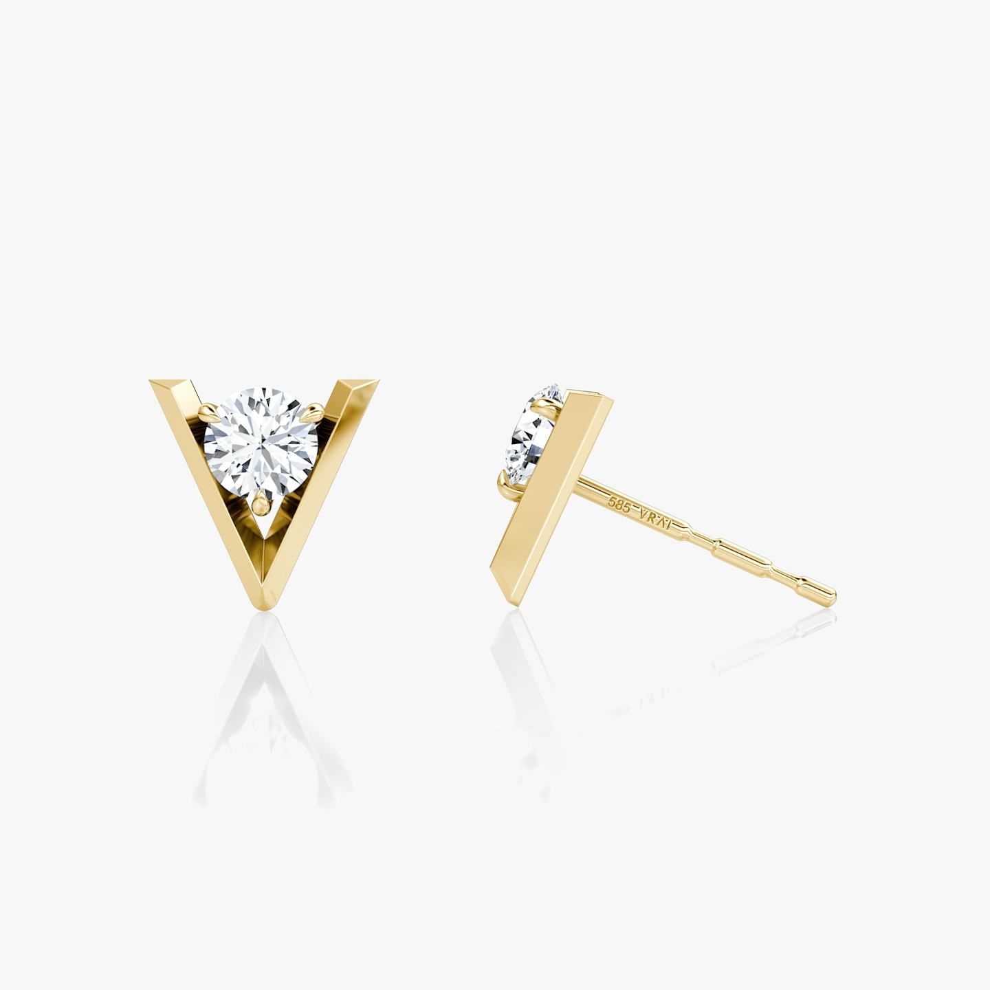 VRAI V Solitaire Studs | Round Brilliant | 14k | 18k Yellow Gold | Carat weight: 1/4