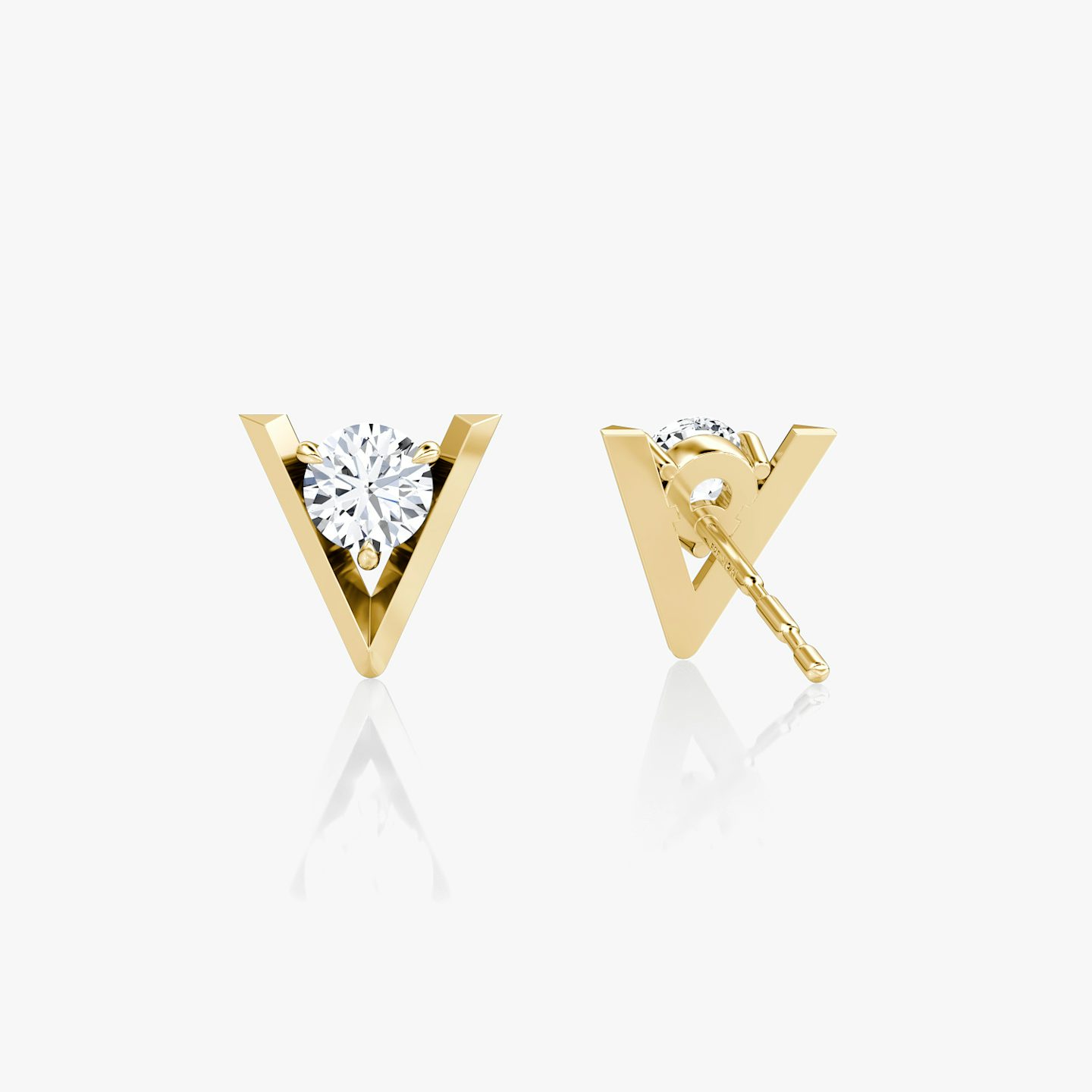 VRAI V Solitaire Studs | Round Brilliant | 14k | 18k Yellow Gold | Carat weight: 1/2
