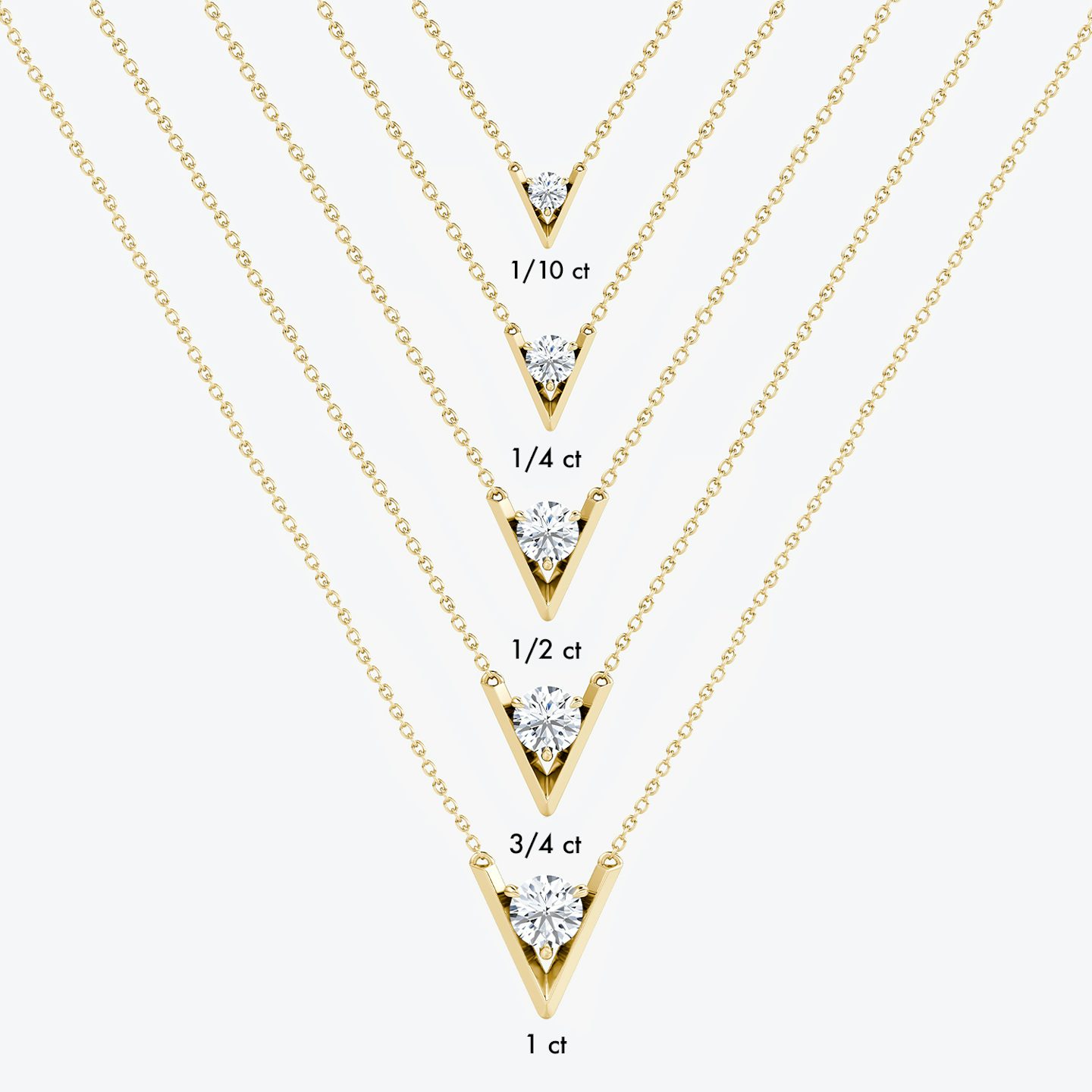 VRAI V Solitaire Necklace | Round Brilliant | 14k | 18k Yellow Gold | Carat weight: 1/4