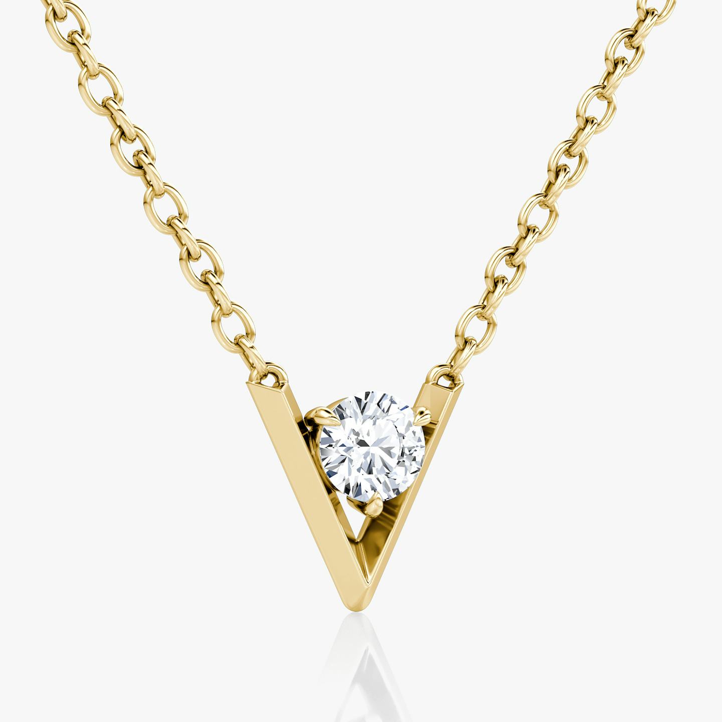 VRAI V Solitaire Necklace | Round Brilliant | 14k | 18k Yellow Gold | Carat weight: 1/10