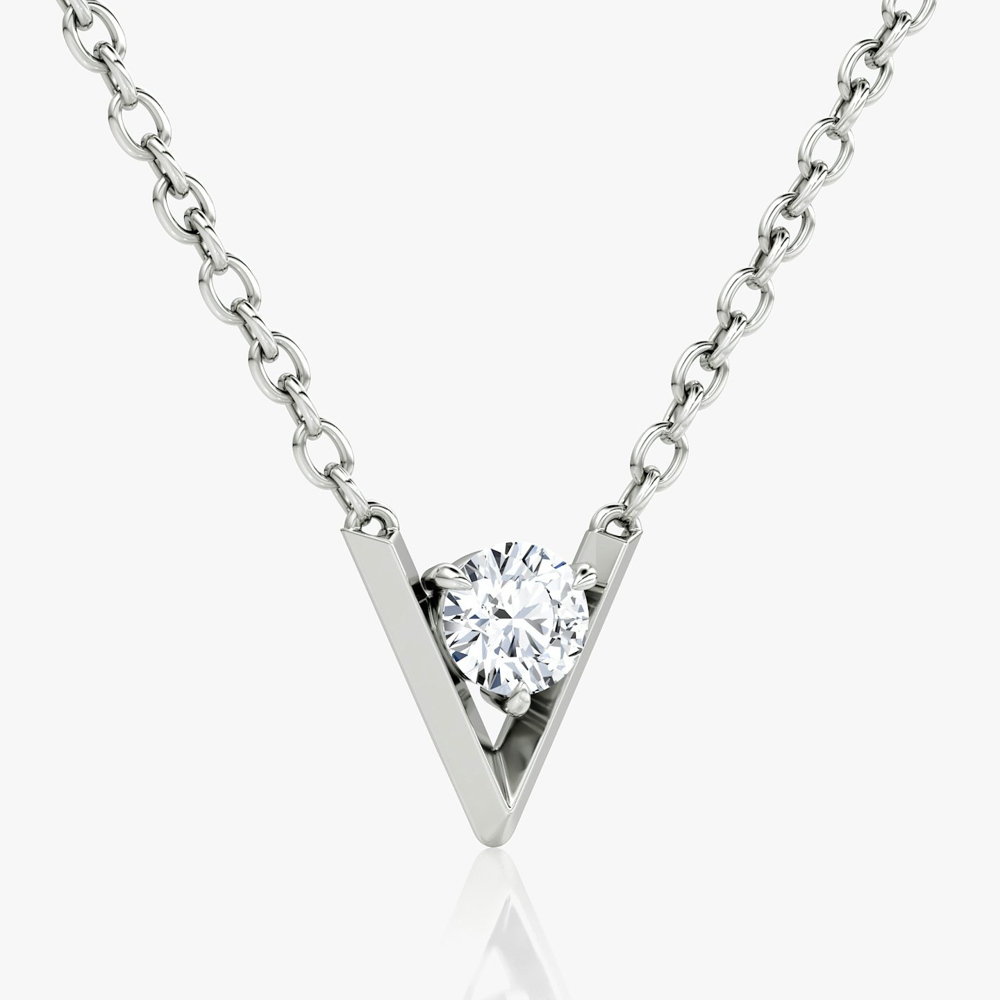 VRAI V Solitaire Necklace | Round Brilliant | 14k | 18k White Gold | Carat weight: 1/10