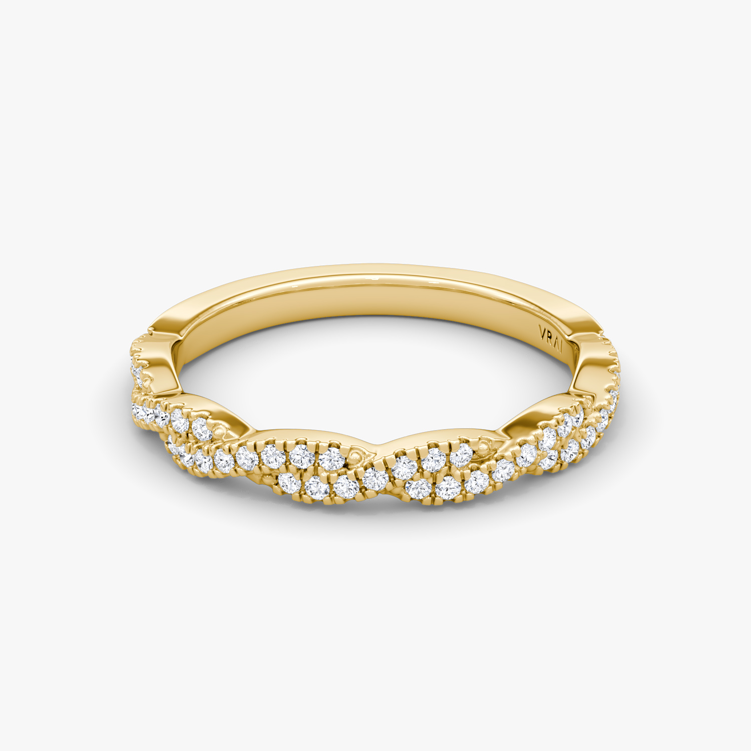 The Twisted Wedding Band in Yellow Gold Double Pavé Band