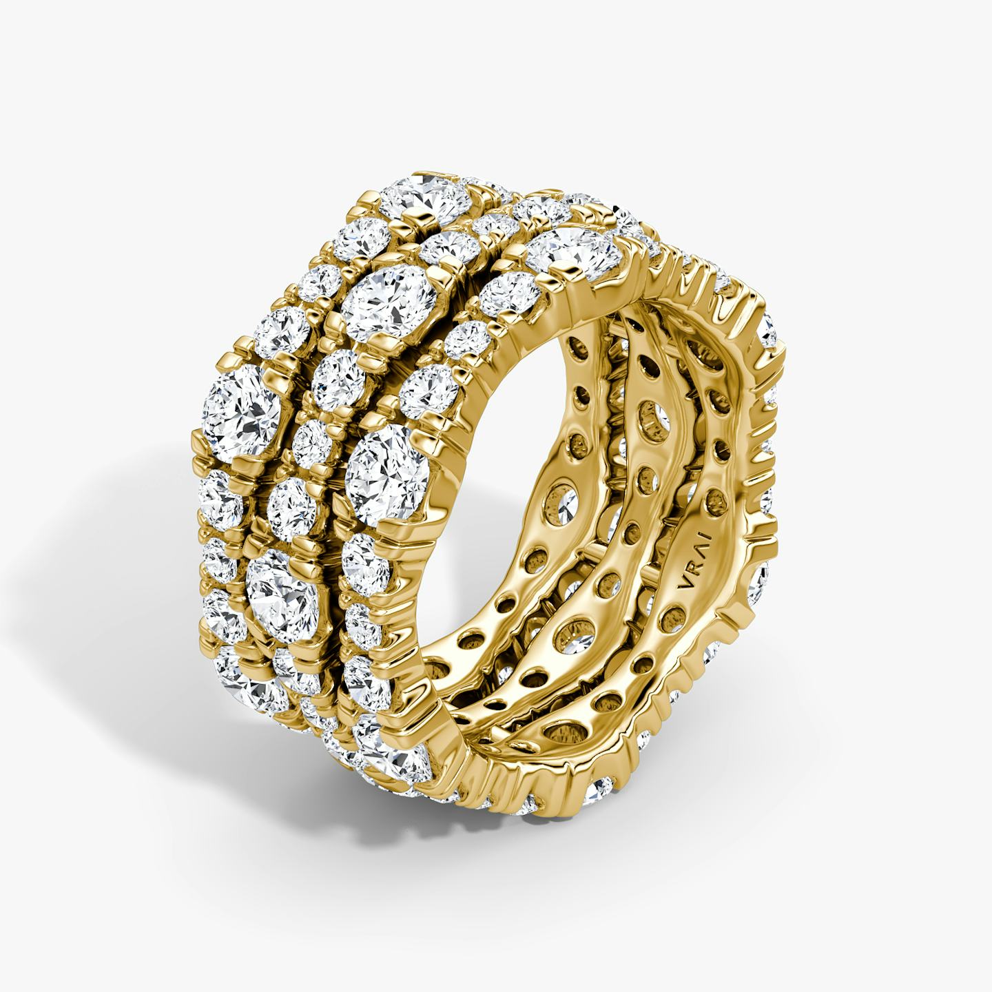 Multi Row Pavé Ring | Round Brilliant | 14k | 18k Yellow Gold | Diamond count: 3