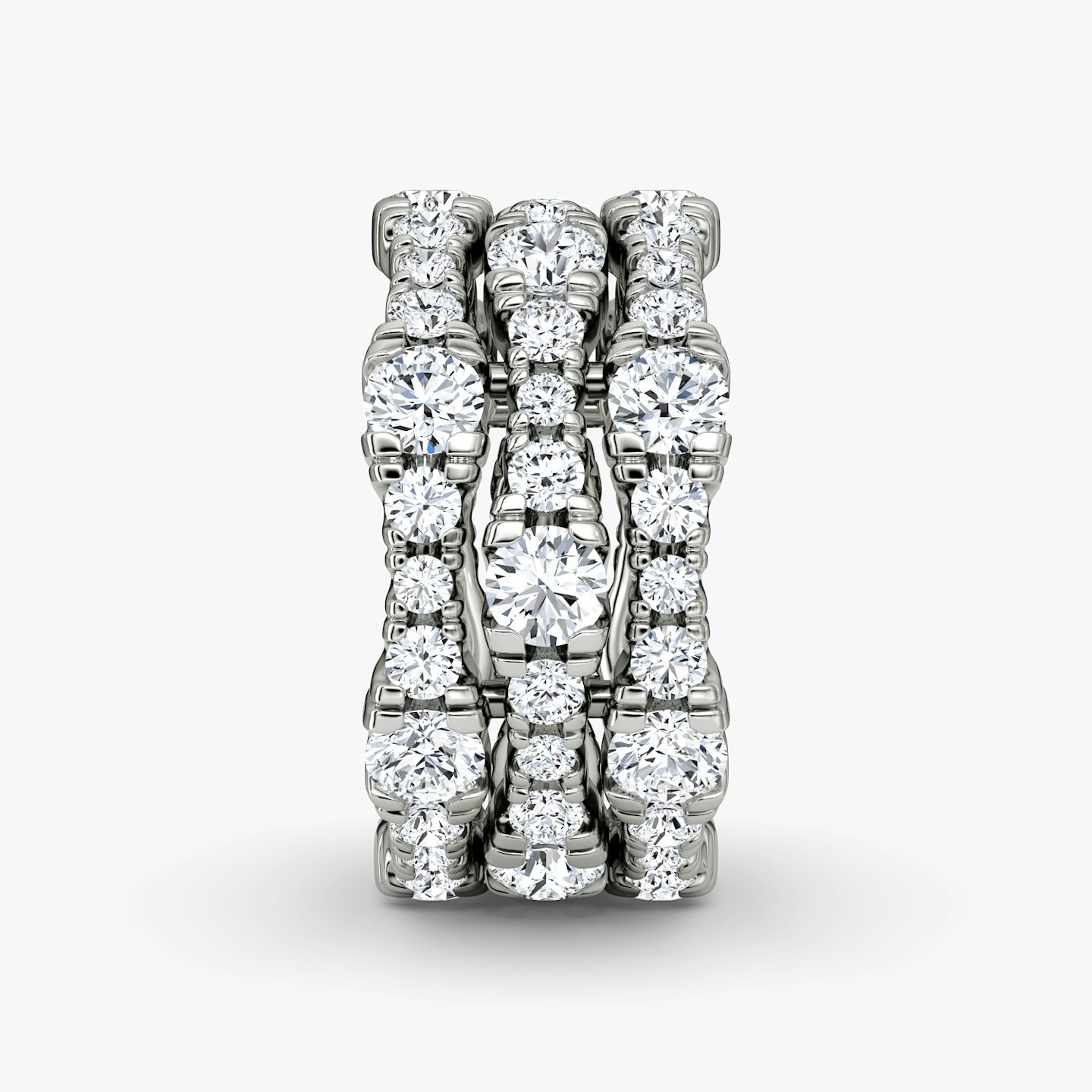 Bague Multi Row Pavé | Rond Brillant | 14k | Or blanc 18 carats | Nombre de diamants: 3