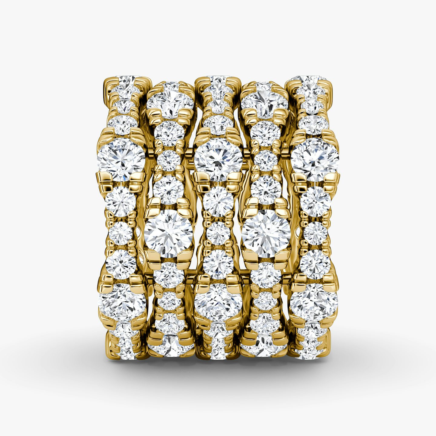 Bague Multi Row Pavé | Rond Brillant | 14k | Or jaune 18 carats | Nombre de diamants: 5