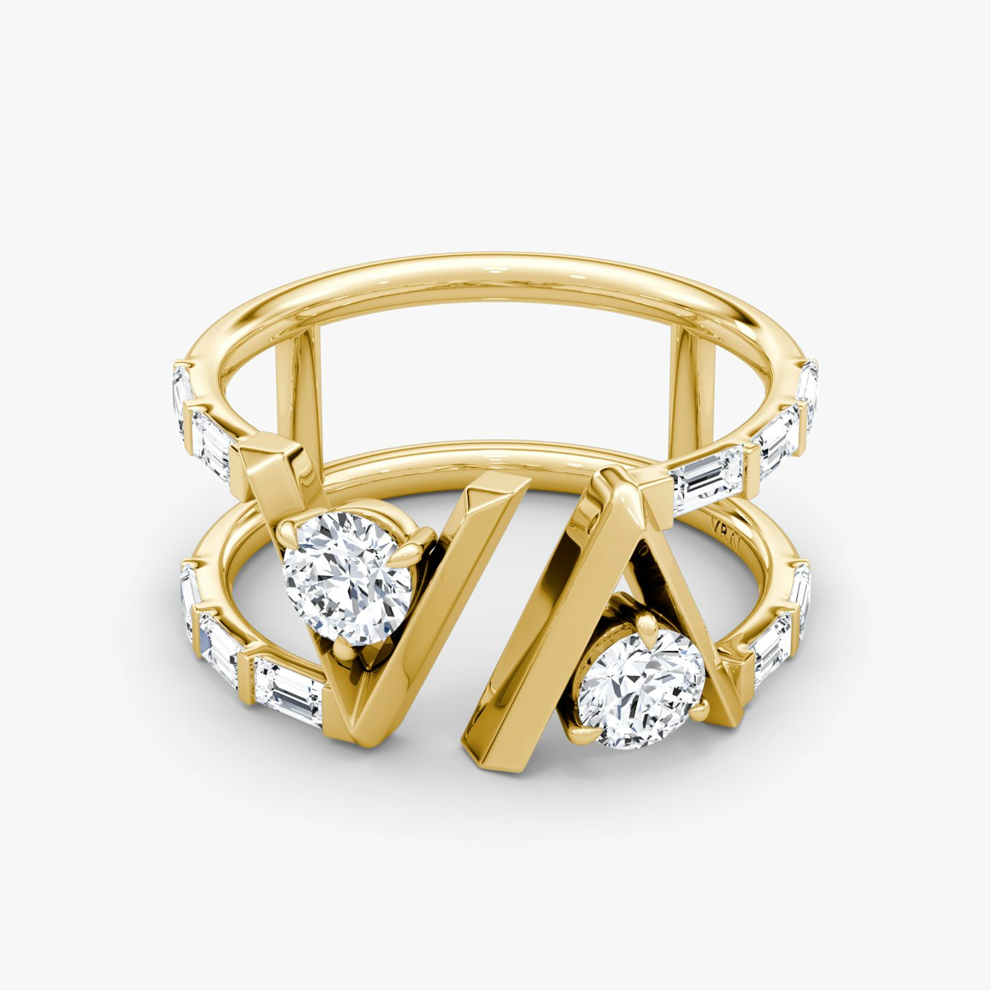VRAI V Double Row Band | Round Brilliant | 14k | 18k Yellow Gold | Band: Pavé | Band stone shape: Baguette