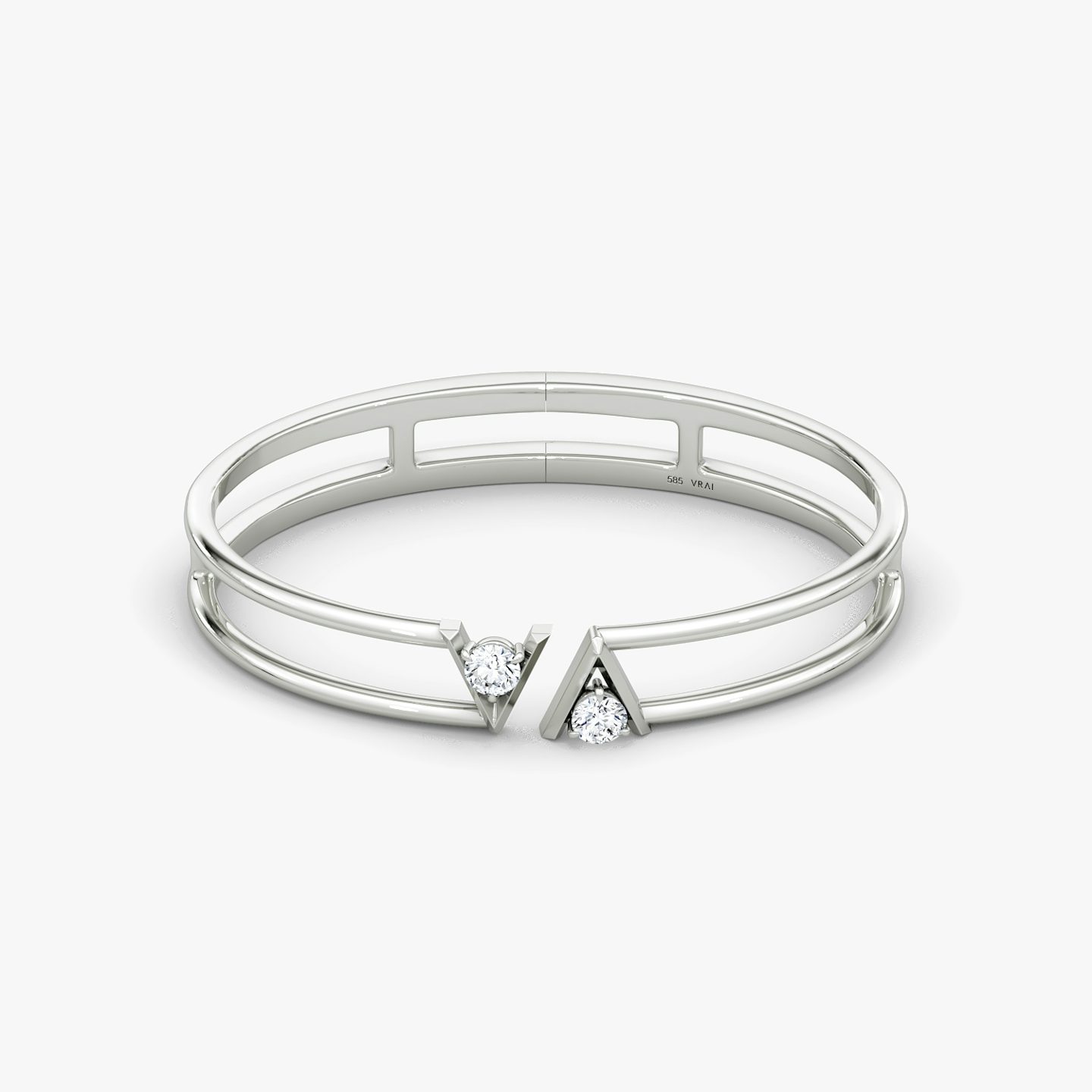 Bracelet à doubles rangées VRAI V | Rond Brillant | 14k | Or blanc 18 carats | Taille: Medium | Anneau: Simple