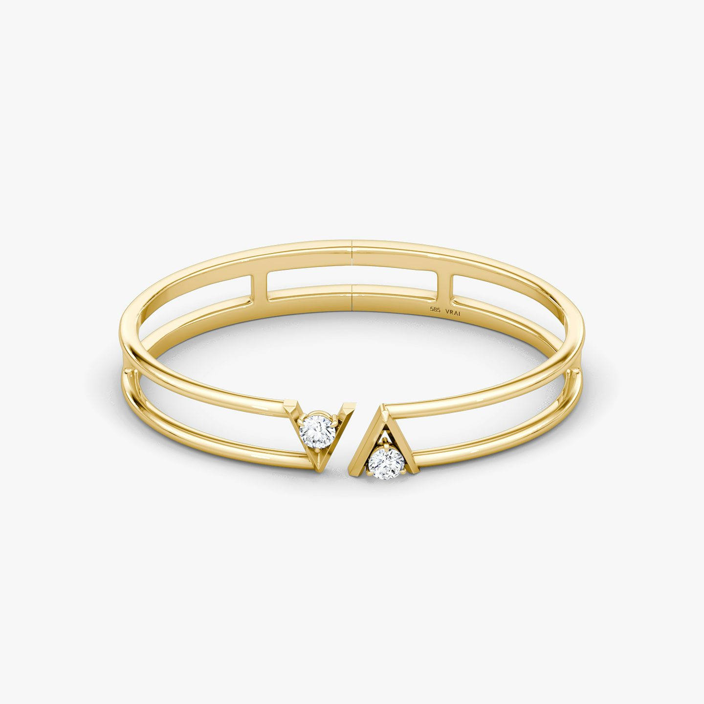 Bracelet à doubles rangées VRAI V | Rond Brillant | 14k | Or jaune 18 carats | Taille: Large | Anneau: Simple