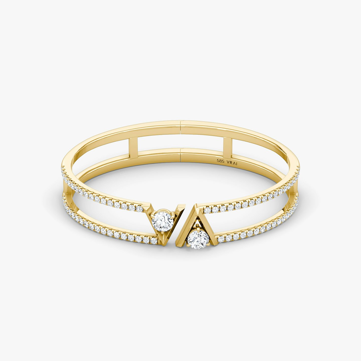 Bracelet à doubles rangées VRAI V | Rond Brillant | 14k | Or jaune 18 carats | Taille: Large | Anneau: Pavé