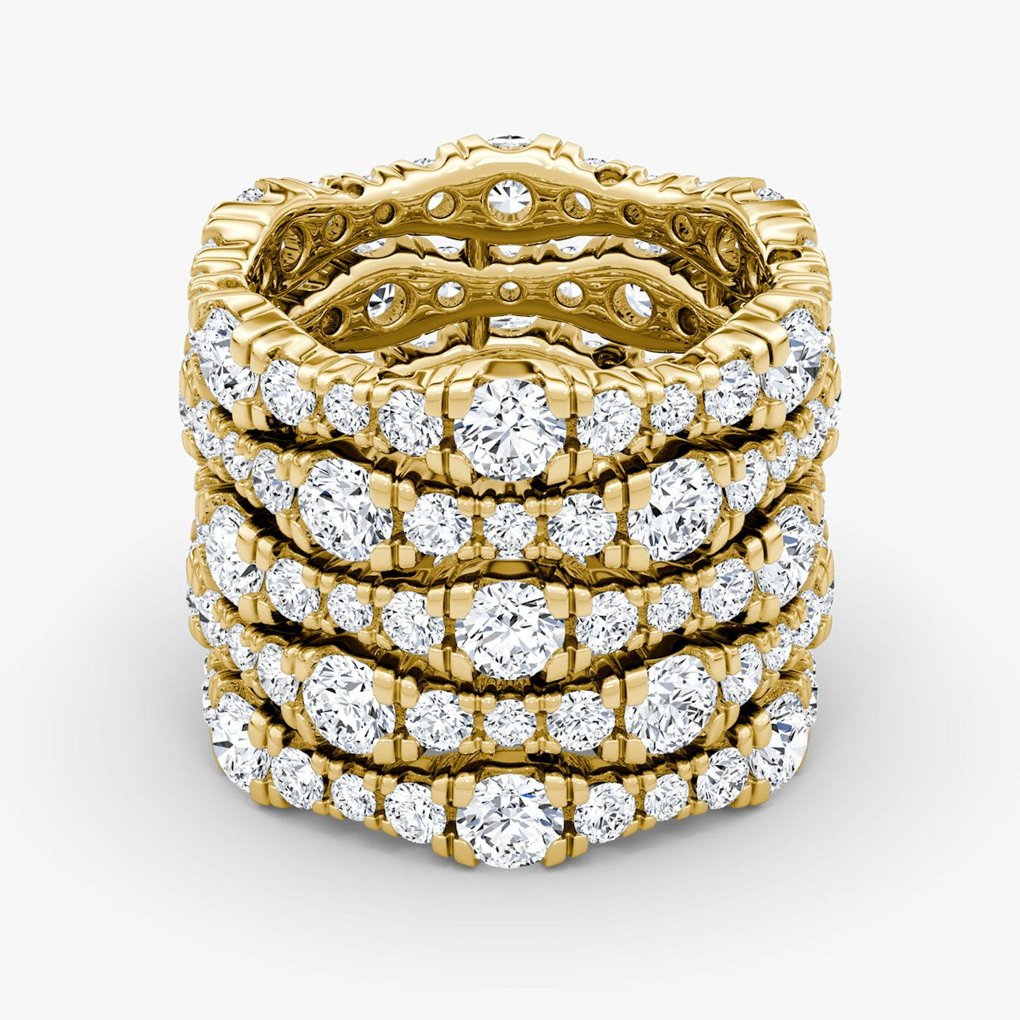 Bague Multi Row Pavé | Rond Brillant | 14k | Or jaune 18 carats | Nombre de diamants: 5