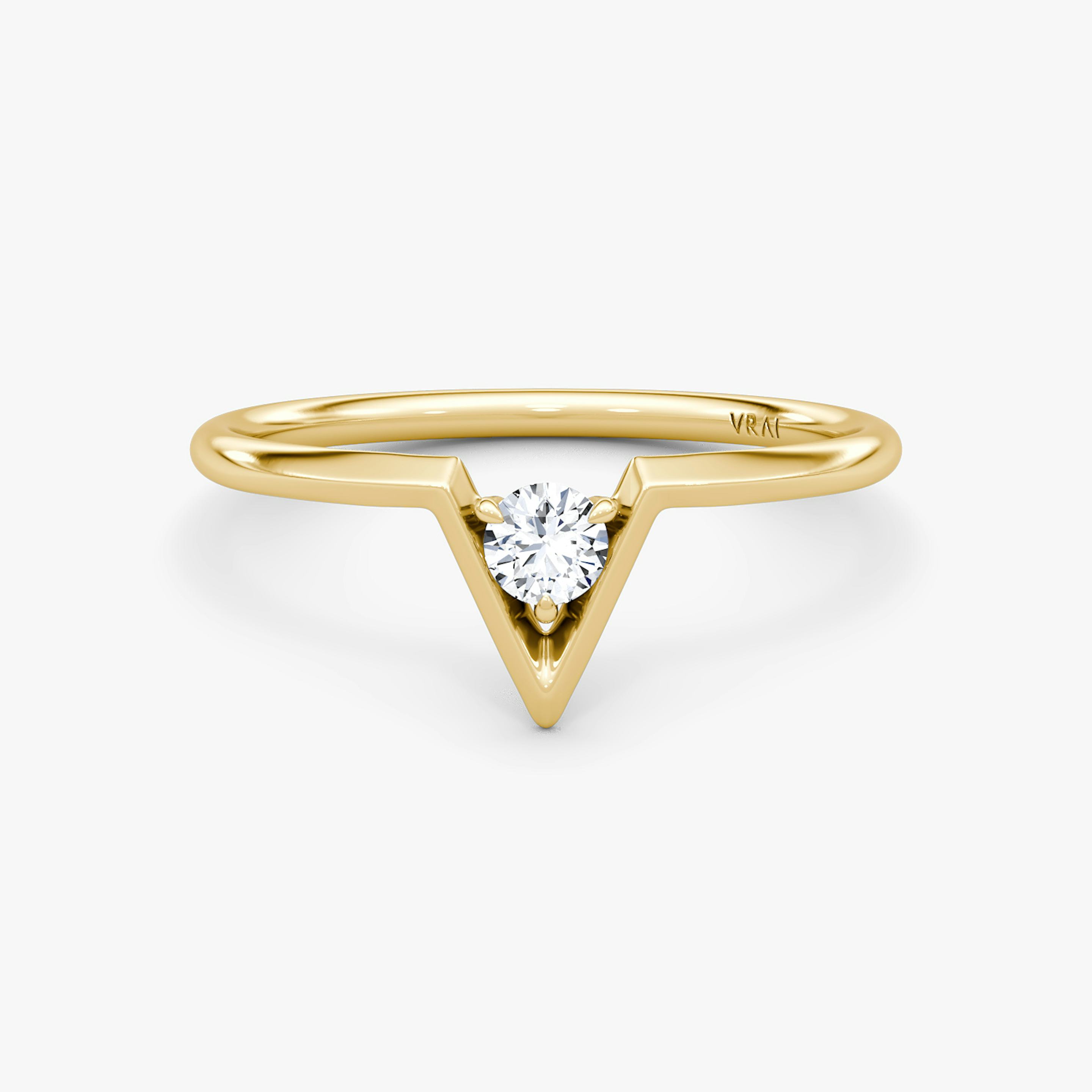 VRAI V Solitaire Ring | Round Brilliant | 14k | 18k Yellow Gold | Carat weight: 1/10