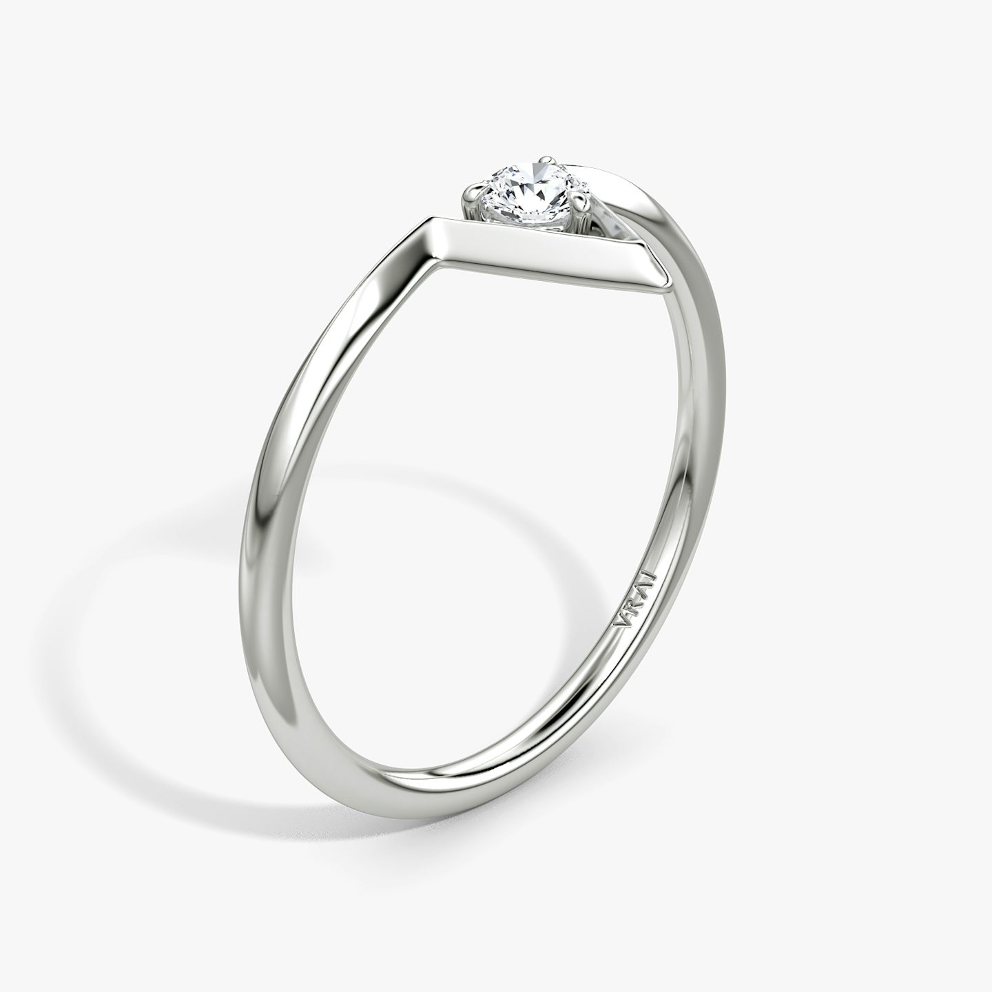 VRAI V Solitaire Ring | Round Brilliant | 14k | 18k White Gold | Carat weight: 1/10