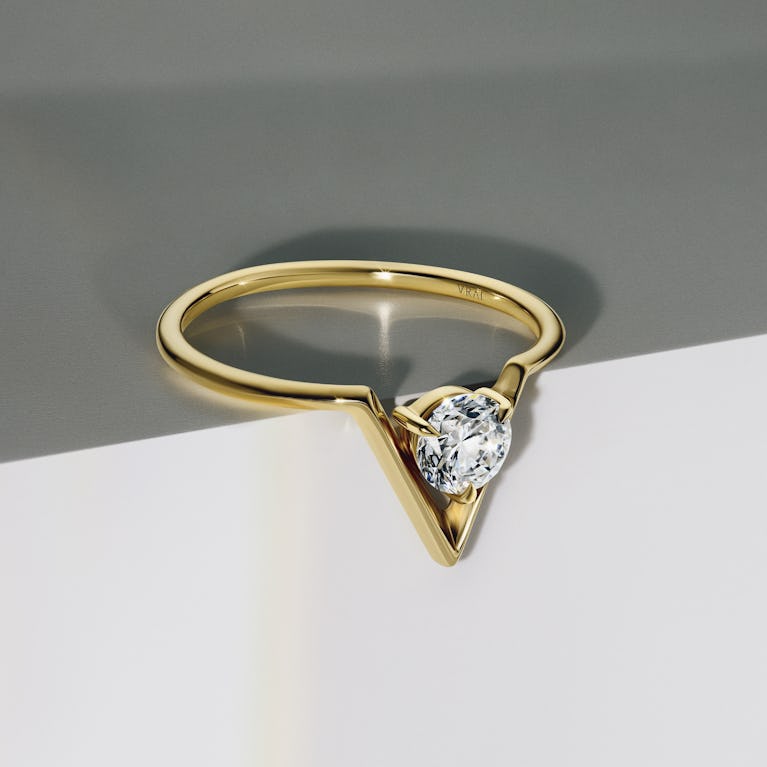 Closeup image of VRAI V Solitaire Ring
