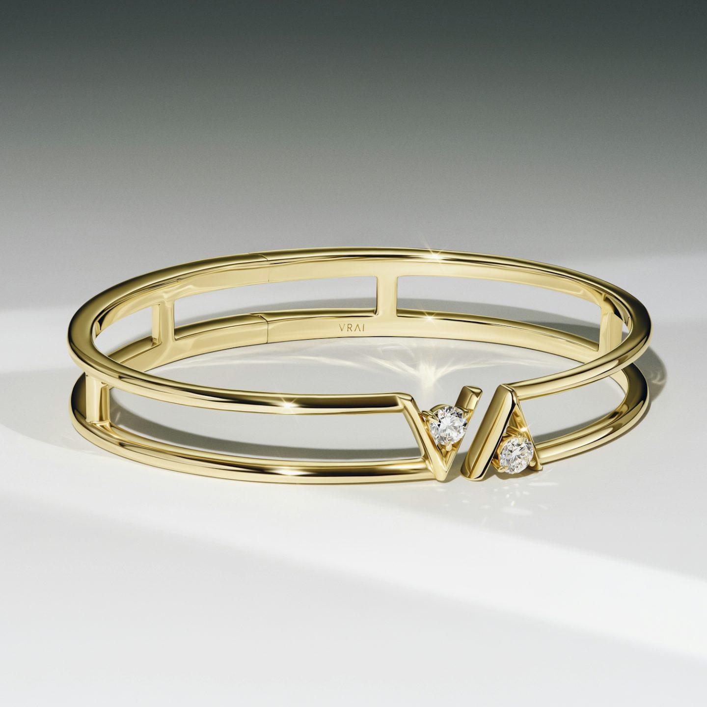 Bracelet à doubles rangées VRAI V | Rond Brillant | 14k | Or jaune 18 carats | Taille: Large | Anneau: Simple