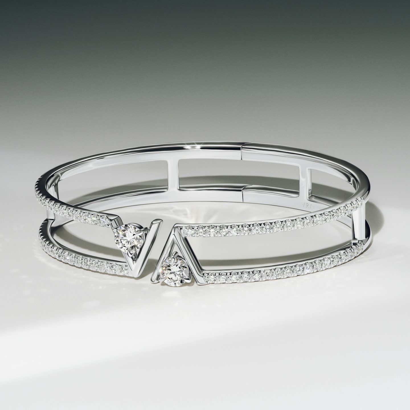 Bracelet à doubles rangées VRAI V | Rond Brillant | 14k | Or blanc 18 carats | Taille: Medium | Anneau: Pavé