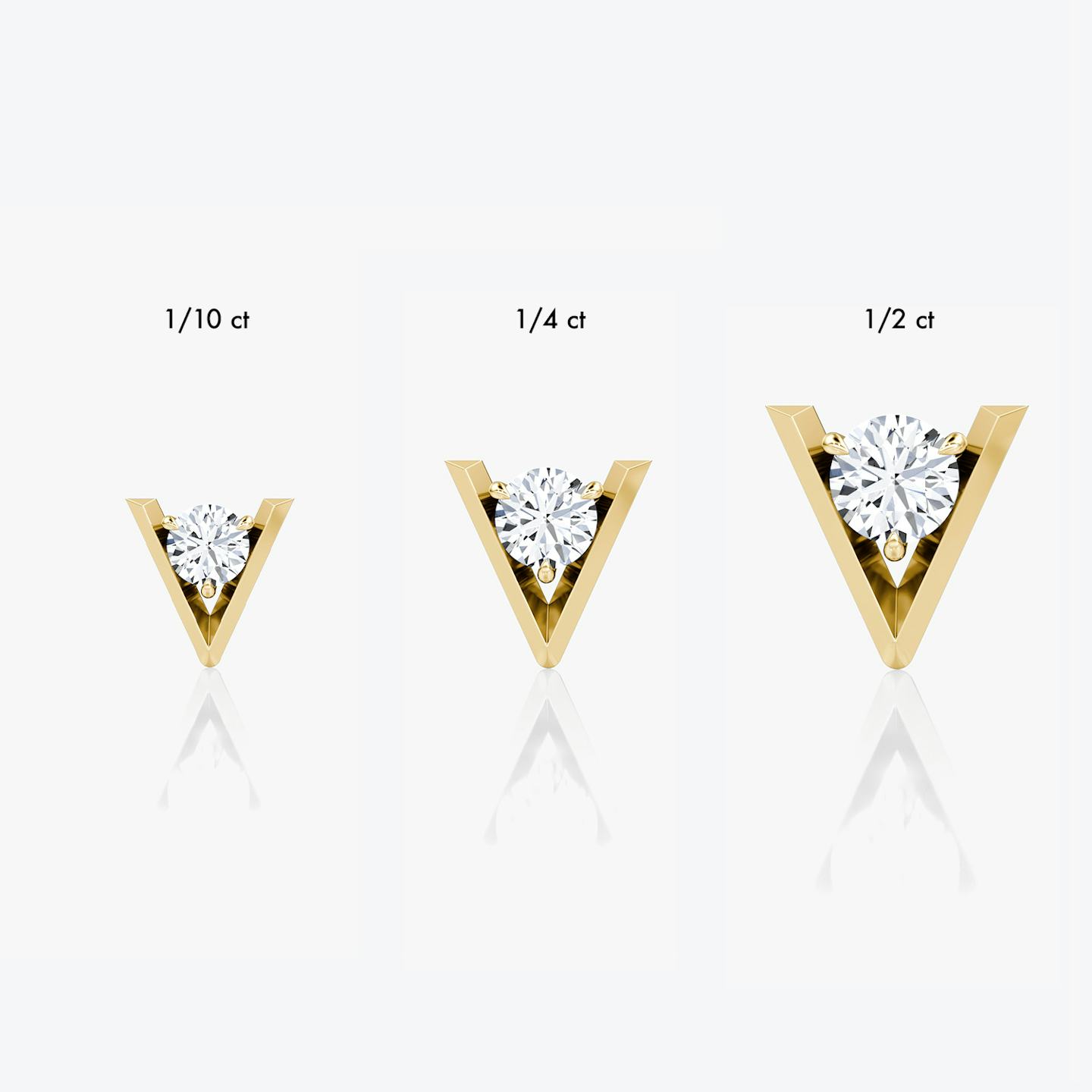 VRAI V Solitaire Studs | Round Brilliant | 14k | 18k Yellow Gold | Carat weight: 1/4