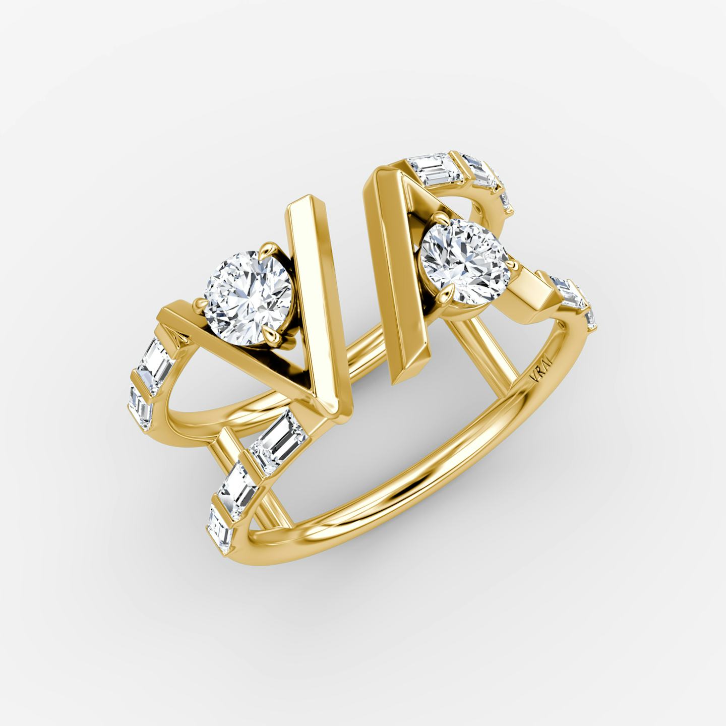 VRAI V Double Row Band | Round Brilliant | 14k | 18k Yellow Gold | Band: Pavé | Band stone shape: Baguette