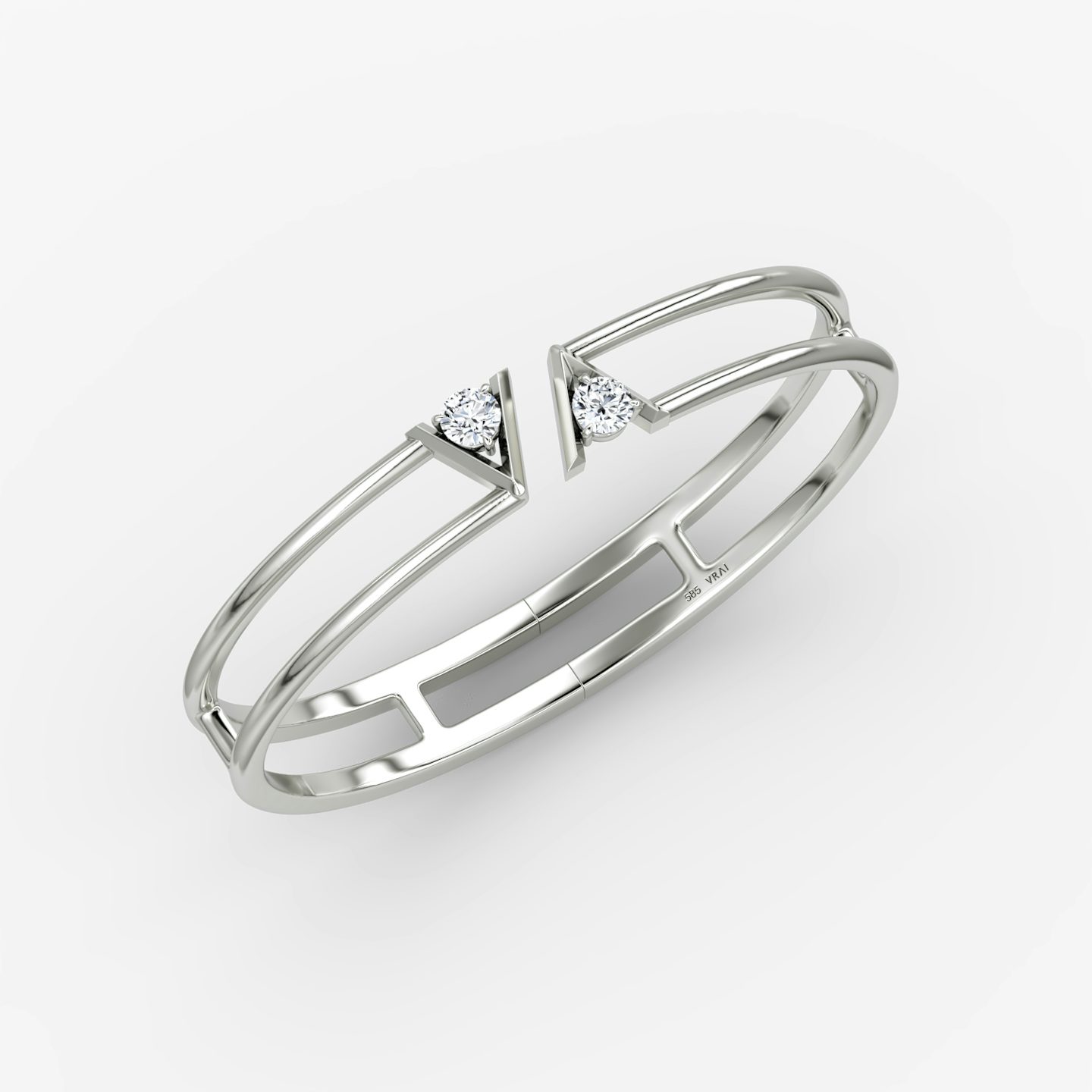 Bracelet à doubles rangées VRAI V | Rond Brillant | 14k | Or blanc 18 carats | Taille: Medium | Anneau: Simple