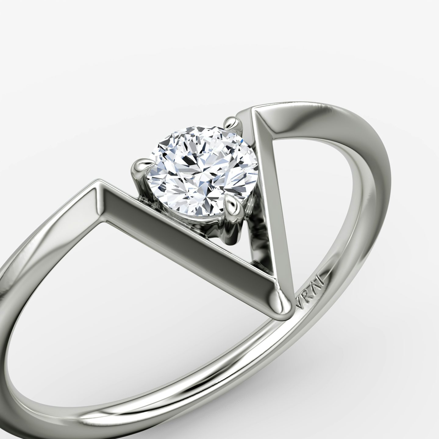 VRAI V Solitaire Ring | Round Brilliant | Sterling Silver | Carat weight: 1/4