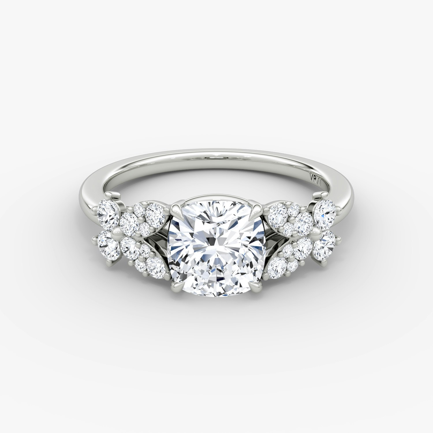 Signature Floral Cushion Engagement Ring | 18k White Gold